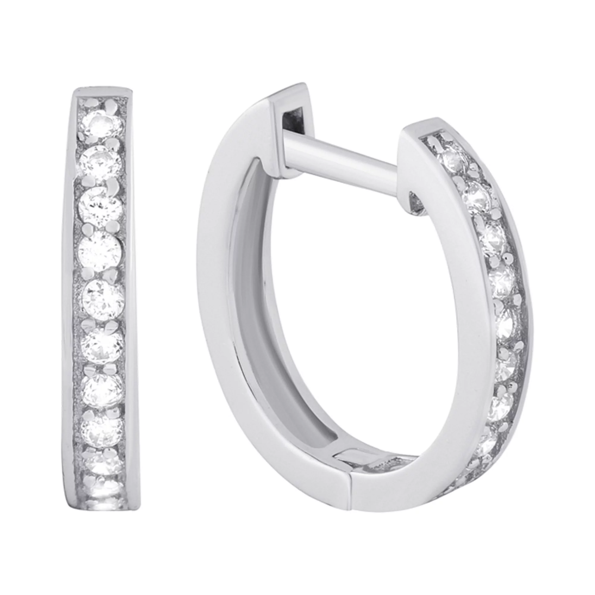 Серебряные серьги-кольца с фианитами - 1507580 – изображение 1