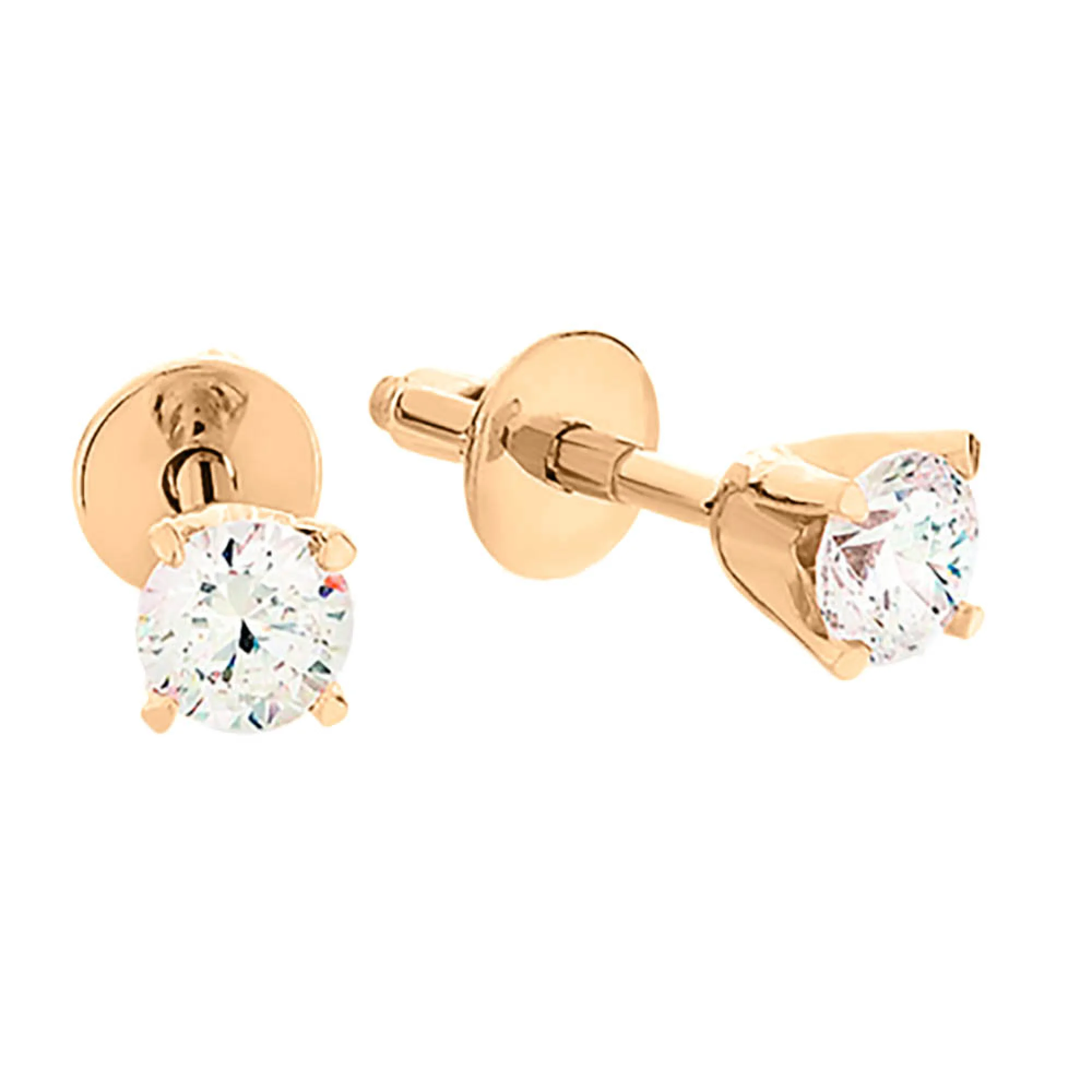 Сережки-гвоздики из красного золота с фианитом - 603598 - 1
