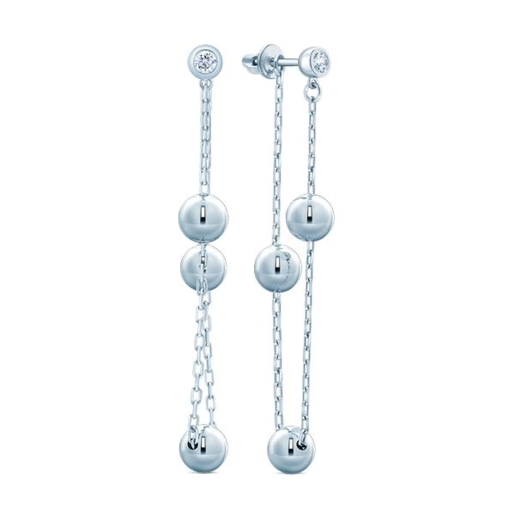 Серебряные серьги-гвоздики с цирконием - 409922 – изображение 1