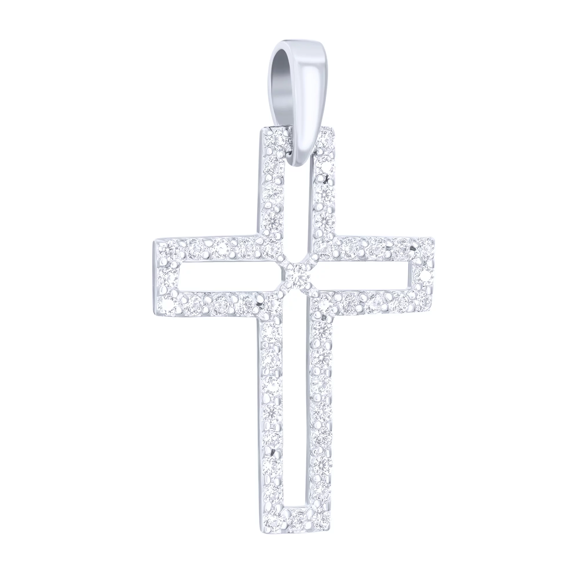 Серебряный декоративный крестик с дорожкой фианита - 1609495 – изображение 1