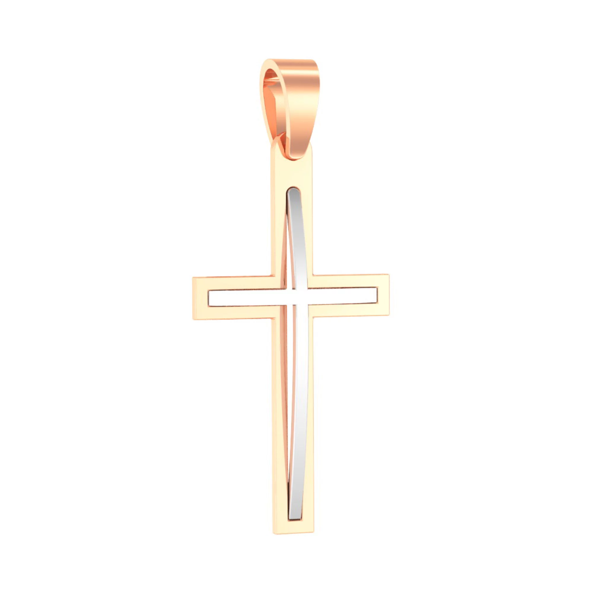Хрестик з комбінованого золота - 1451275 – зображення 1