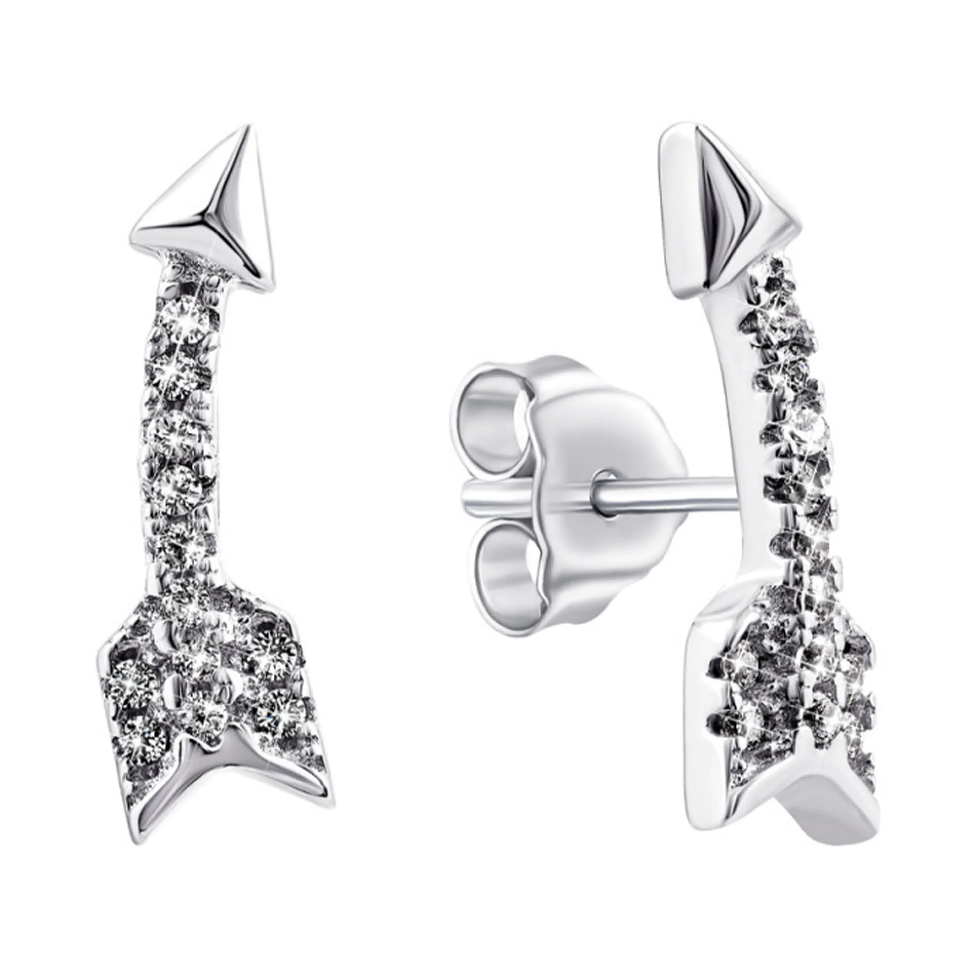 Серьги-гвоздики из серебра стрела с фианитами - 1507964 - 1