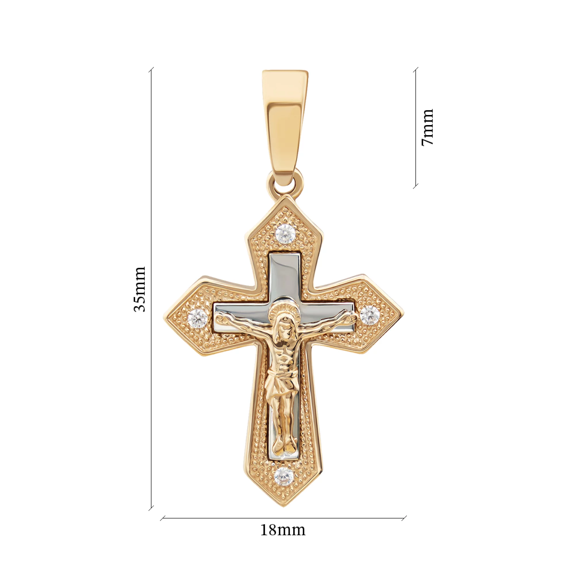 Крестик из комбинированного золота с фианитом - 474483 – изображение 3