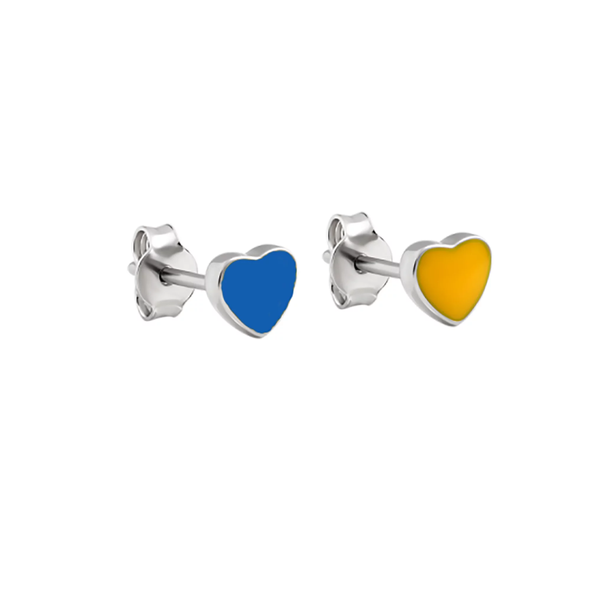Сережки-гвоздики зі срібла з емаллю "Українське Серце"  - 1553043 – зображення 1