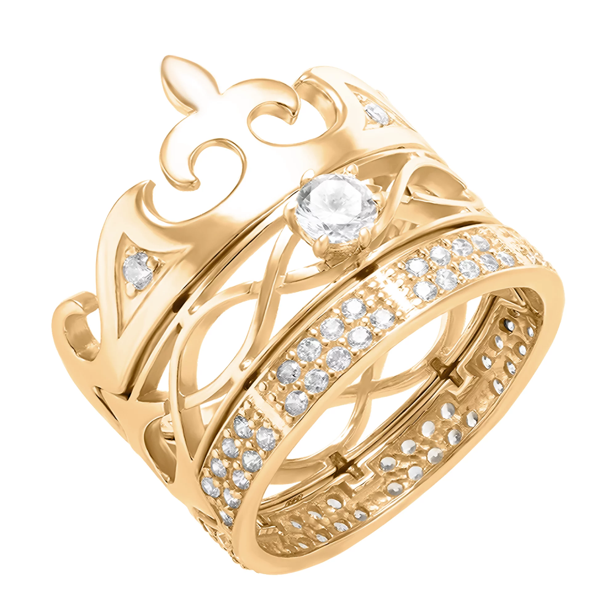 Золотое кольцо с фианитами Корона - 494922 – изображение 1