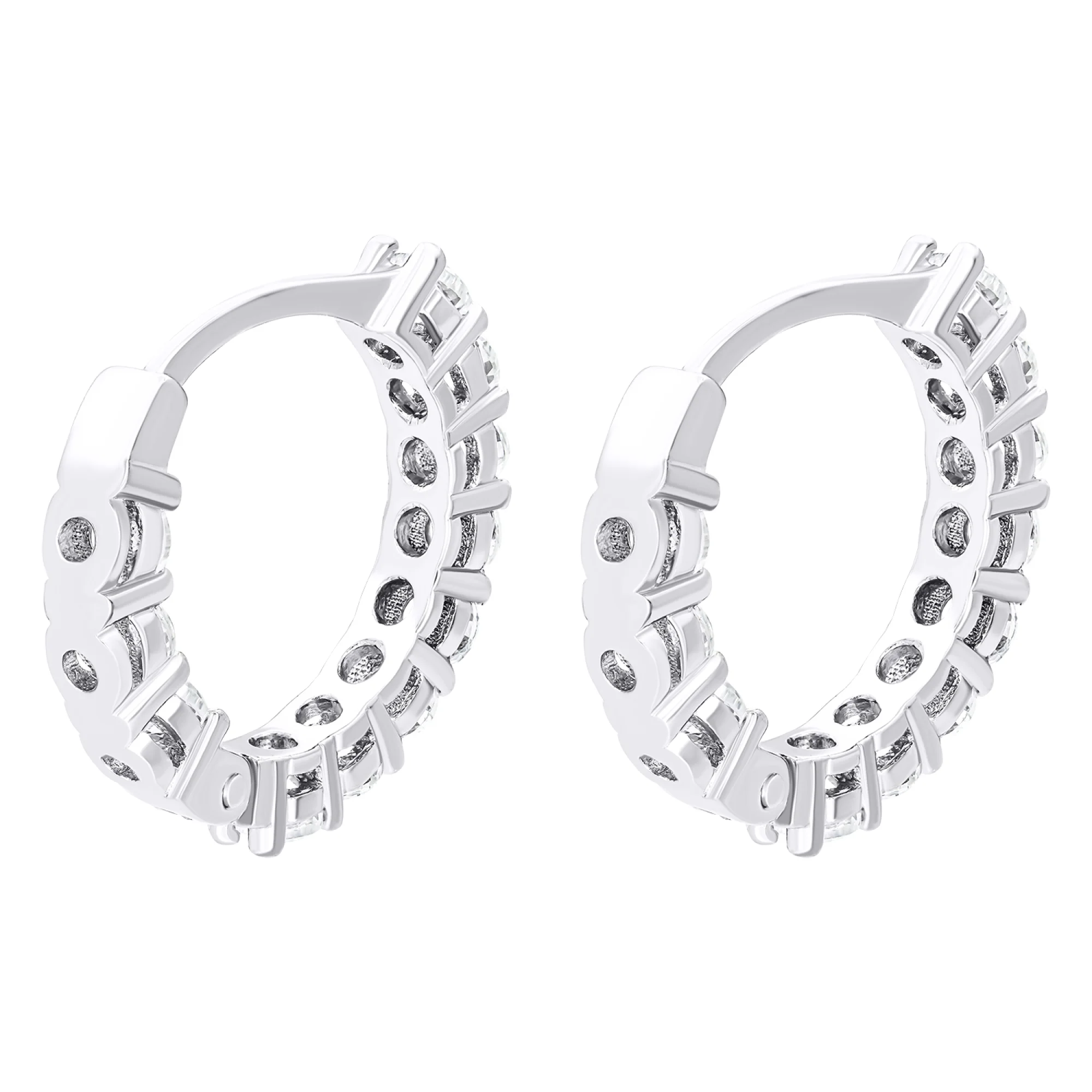 Серьги-кольца из серебра с дорожкой фианитов - 1550055 - 2