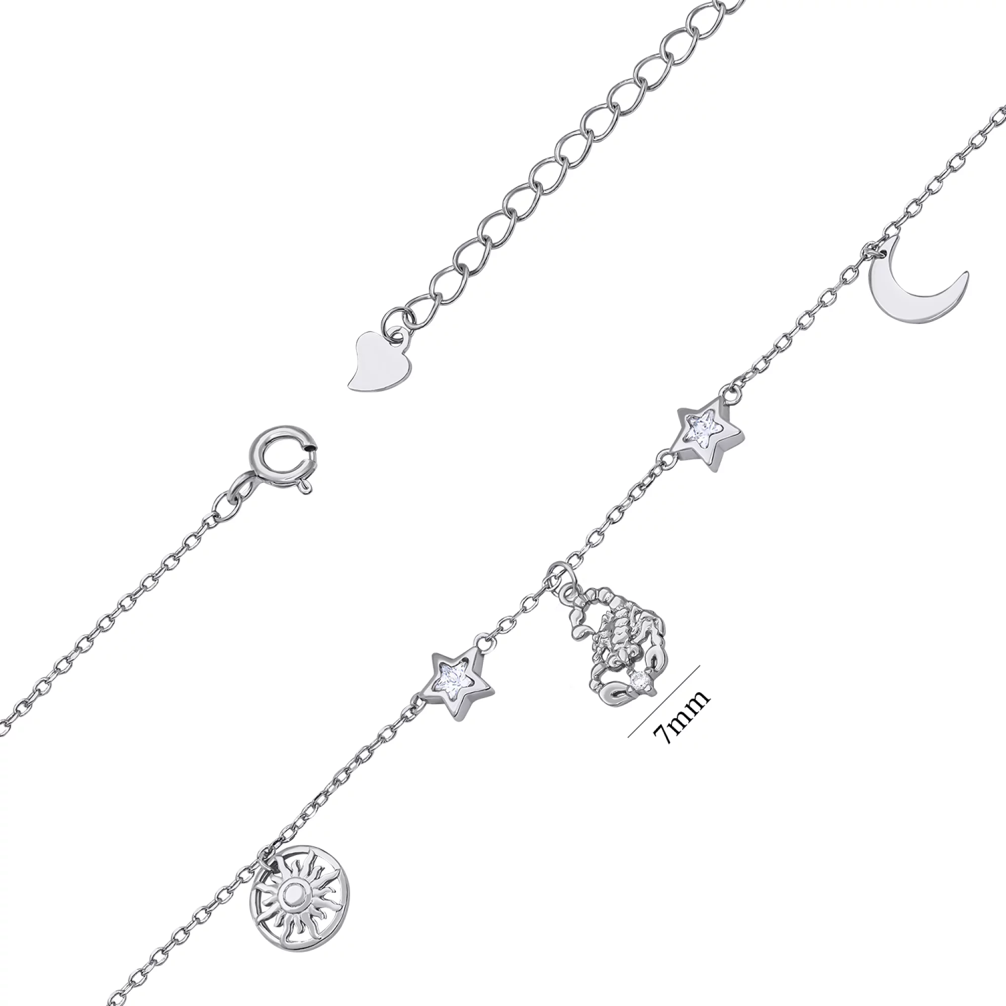 Срібний браслет "Знак зодіаку-Скорпіон" з фіанітами плетіння якірне - 1530115 – зображення 3