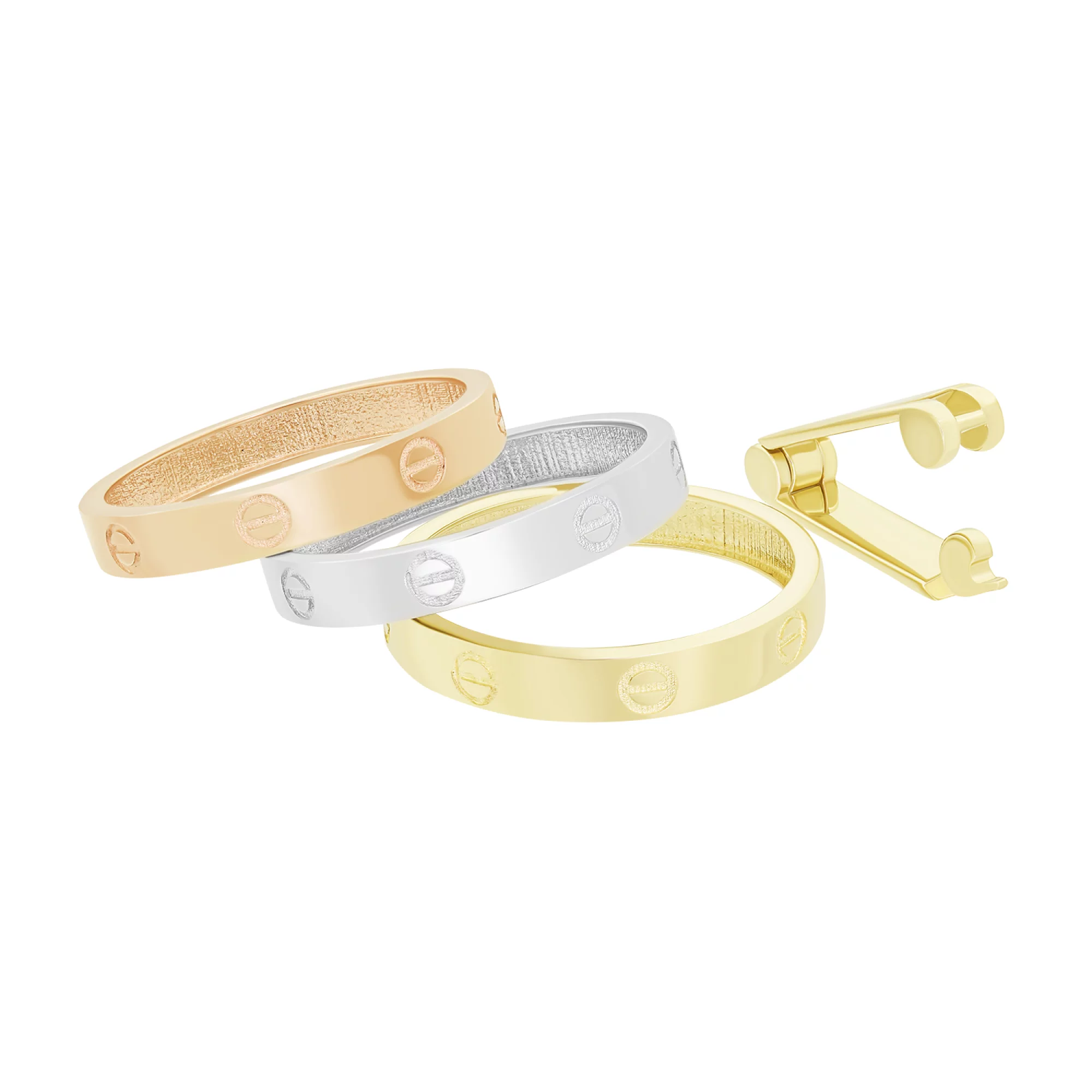 Тройное кольцо "Love" из комбинированого золота - 1581367 – изображение 4