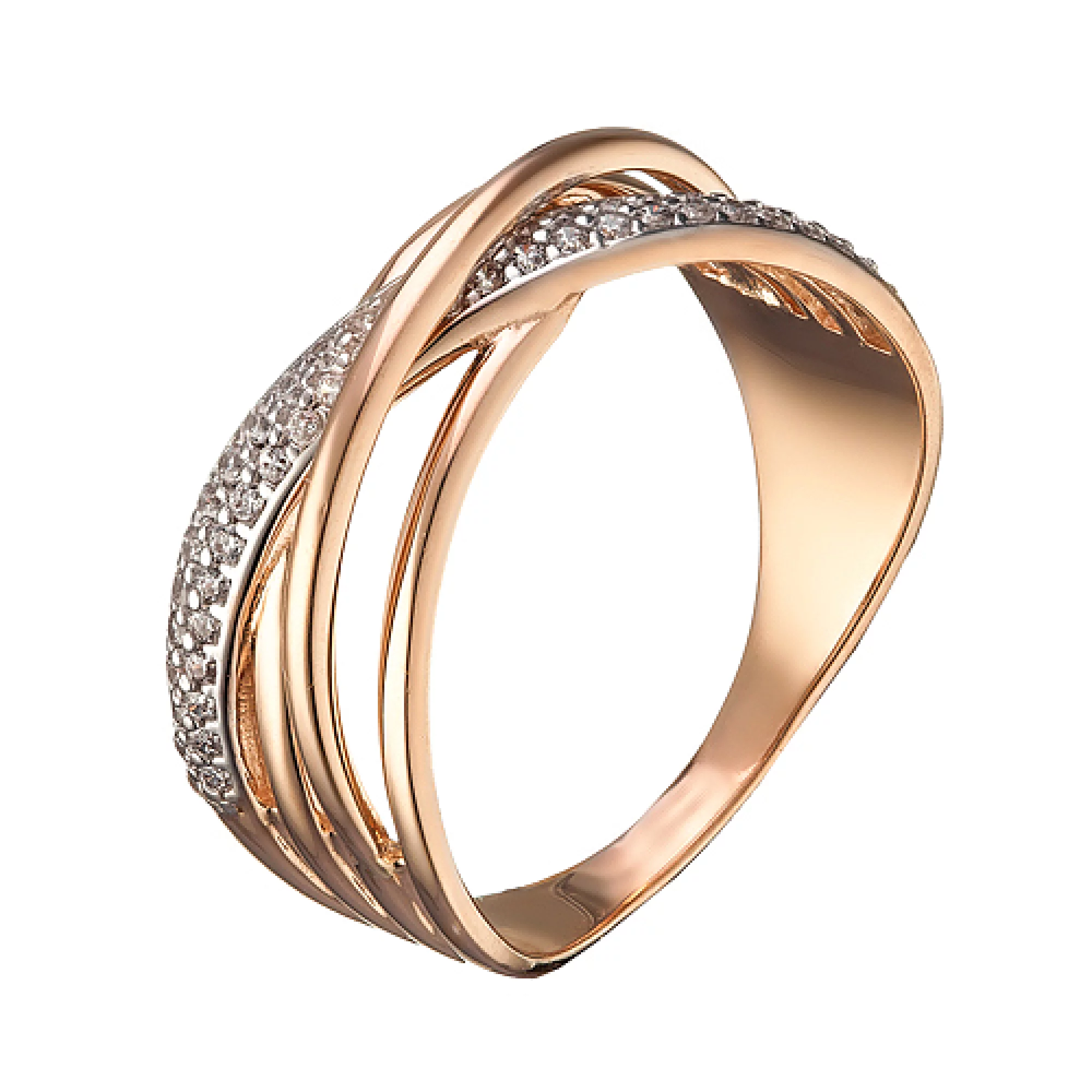 Золотое кольцо с комбинированного золота с фианитами - 538740 – изображение 1