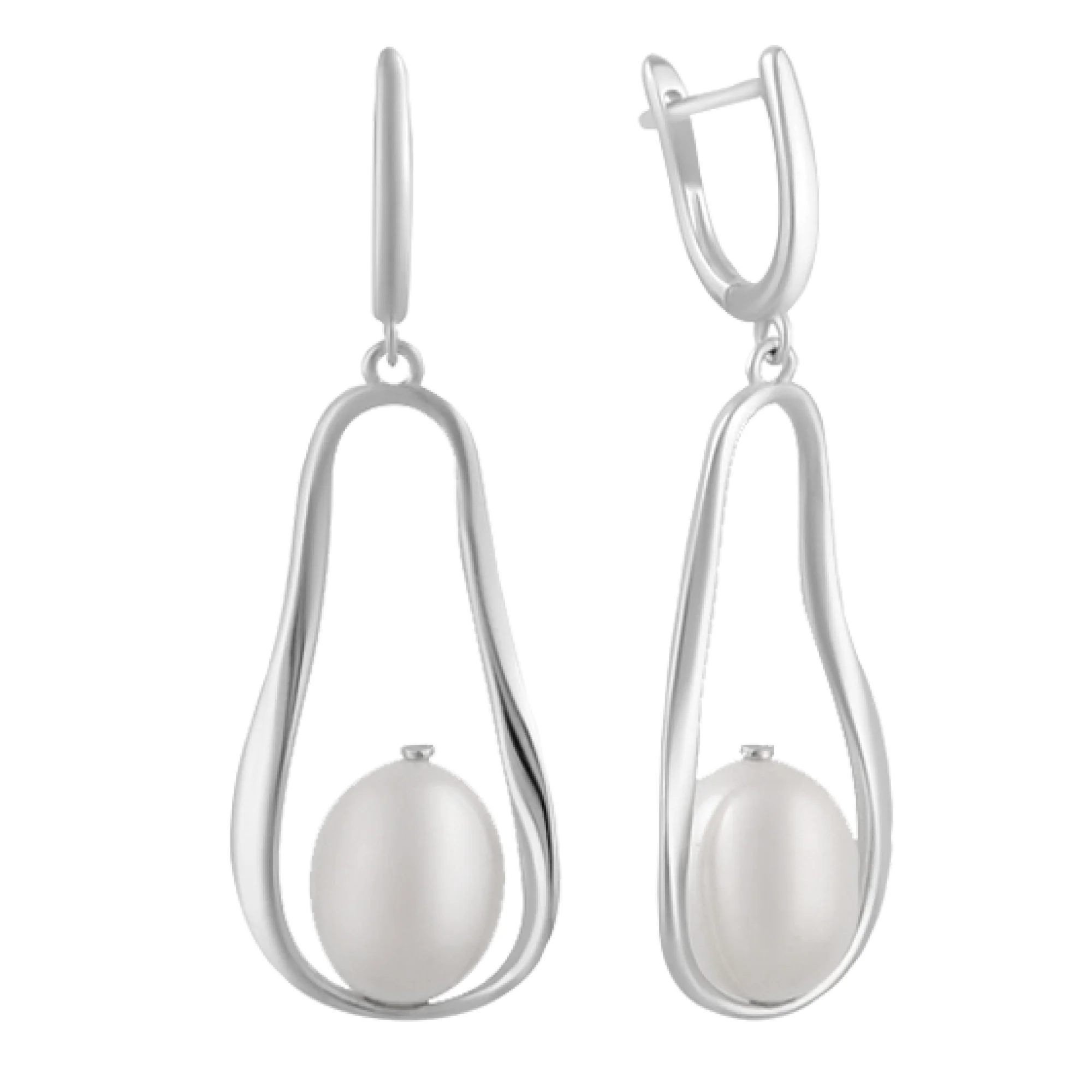 Сережки из серебра с подвесами и жемчугом - 966426 - 1