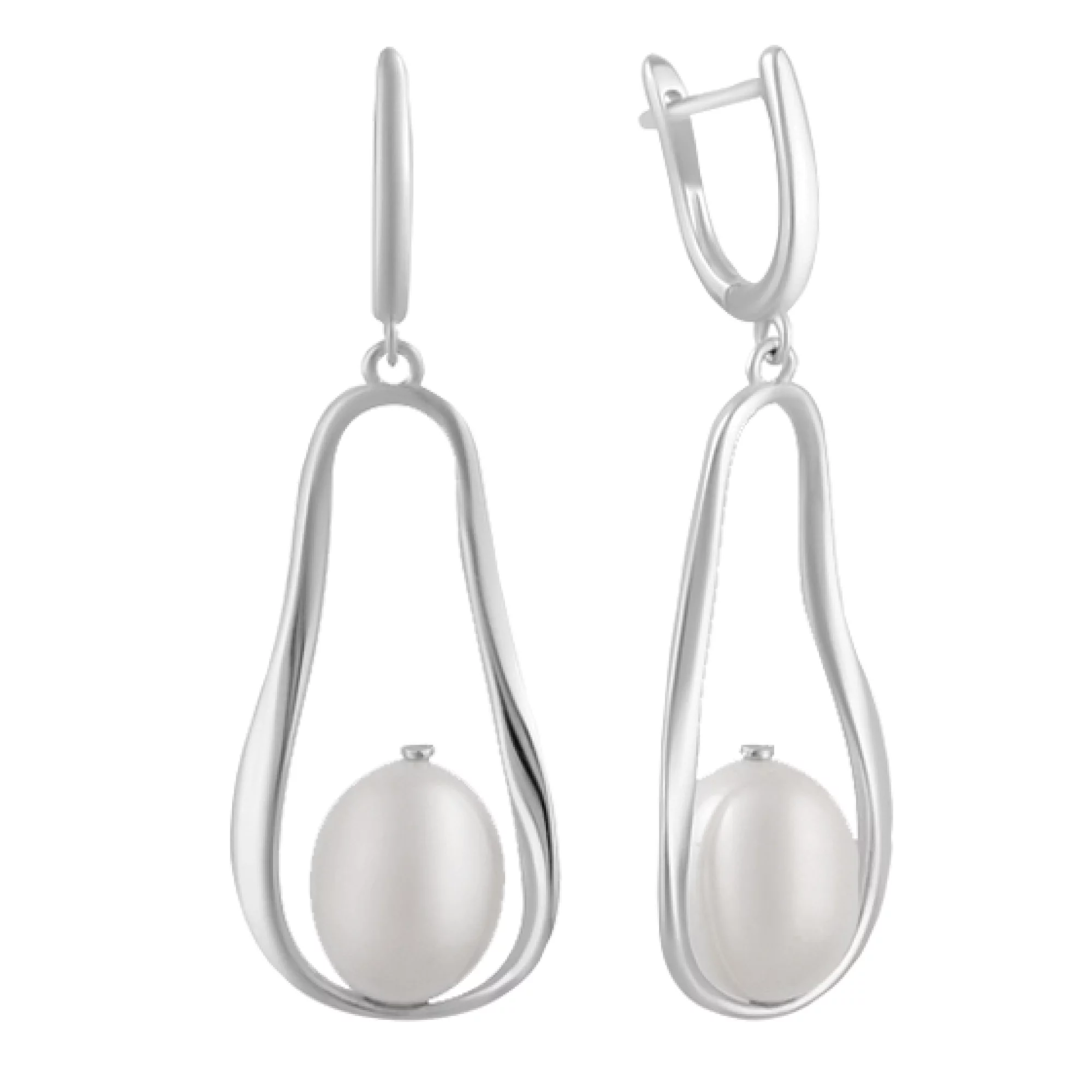 Сережки из серебра с подвесами и жемчугом - 966426 – изображение 1