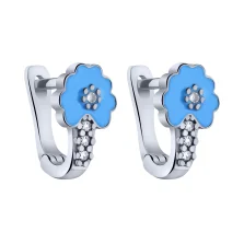 Дитячі срібні сережки "Квітка" з фіанітами та емаллю - 2005097