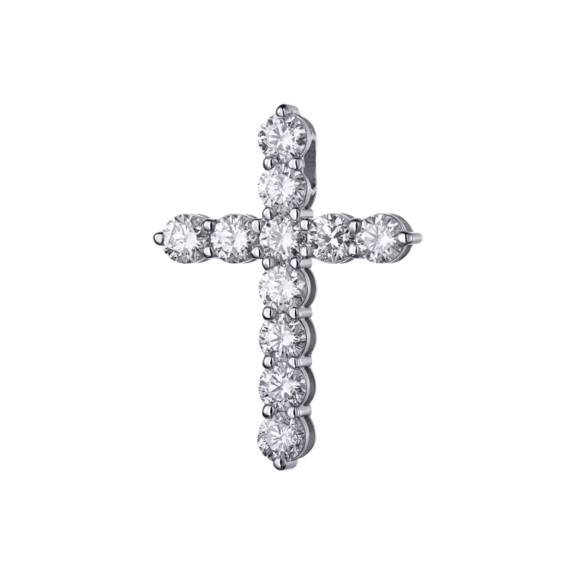 Хрестик з білого золота з діамантами - 972149 – зображення 1
