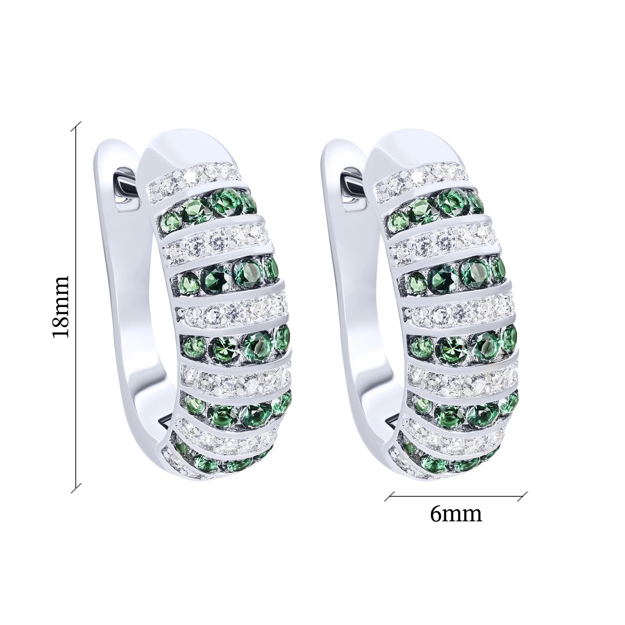 Сережки срібні з білими та зеленими фіанітами - 1611995 – зображення 3