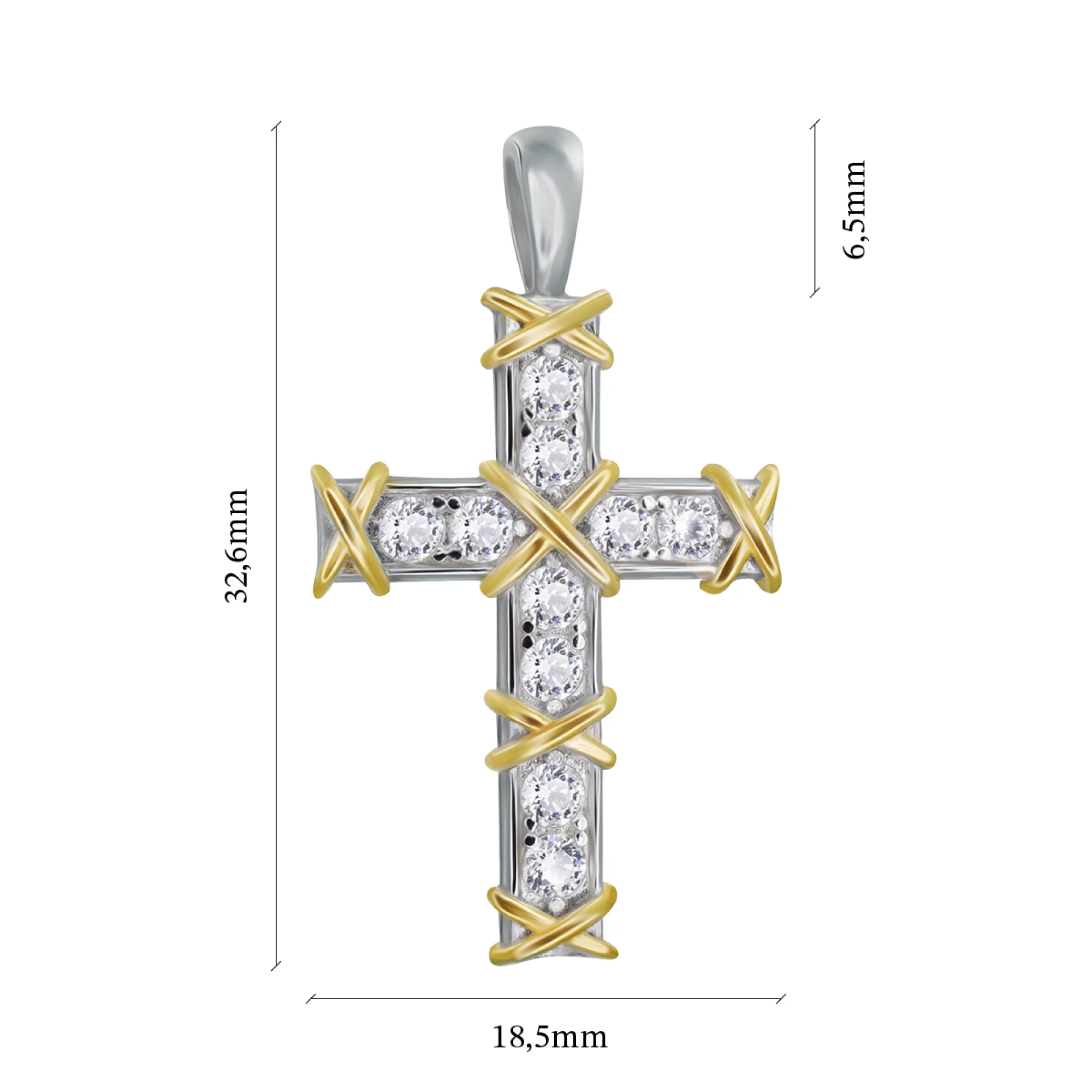 Крестик серебряный с фианитом - 907488 – изображение 2