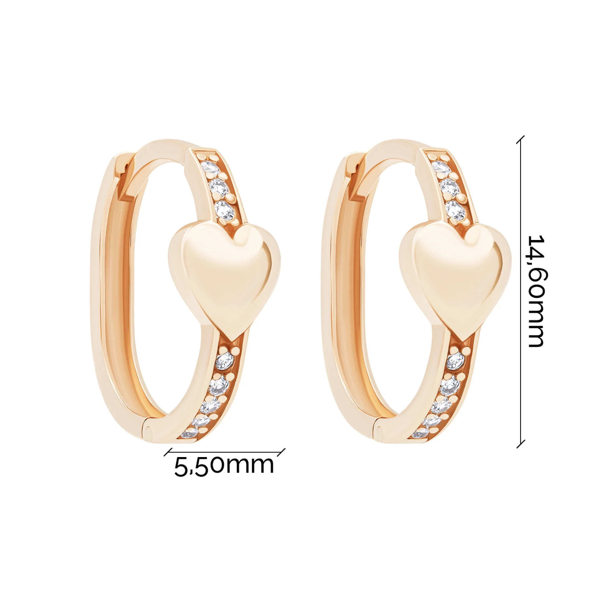 Сережки-кольца "Сердечко" из красного золота с фианитами - 1748479 - 5