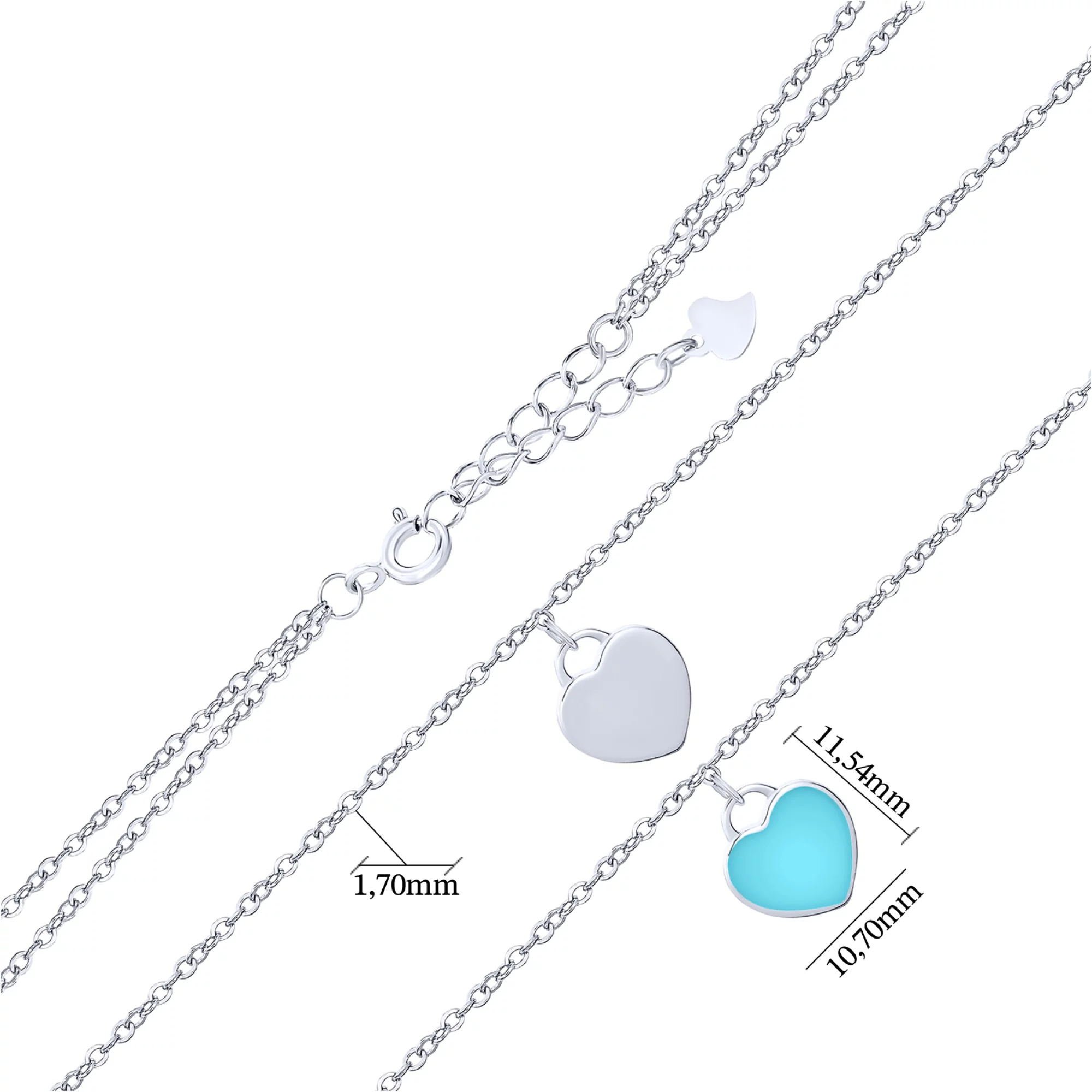 Срібне кольє з підвіскою "Сердечко" з емаллю якірне плетіння - 1653533 – зображення 3
