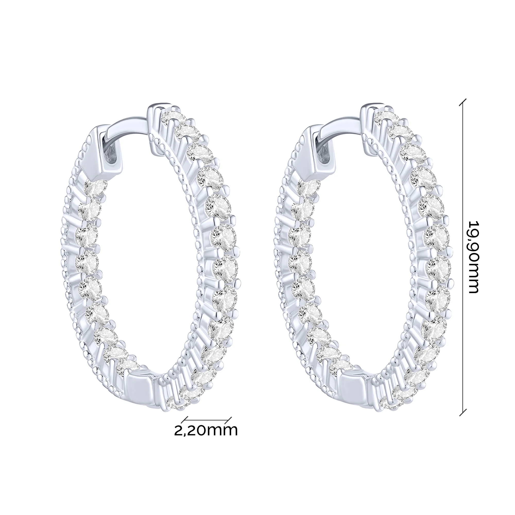 Сережки-кольца из серебра с фианитами - 2279899 - 2