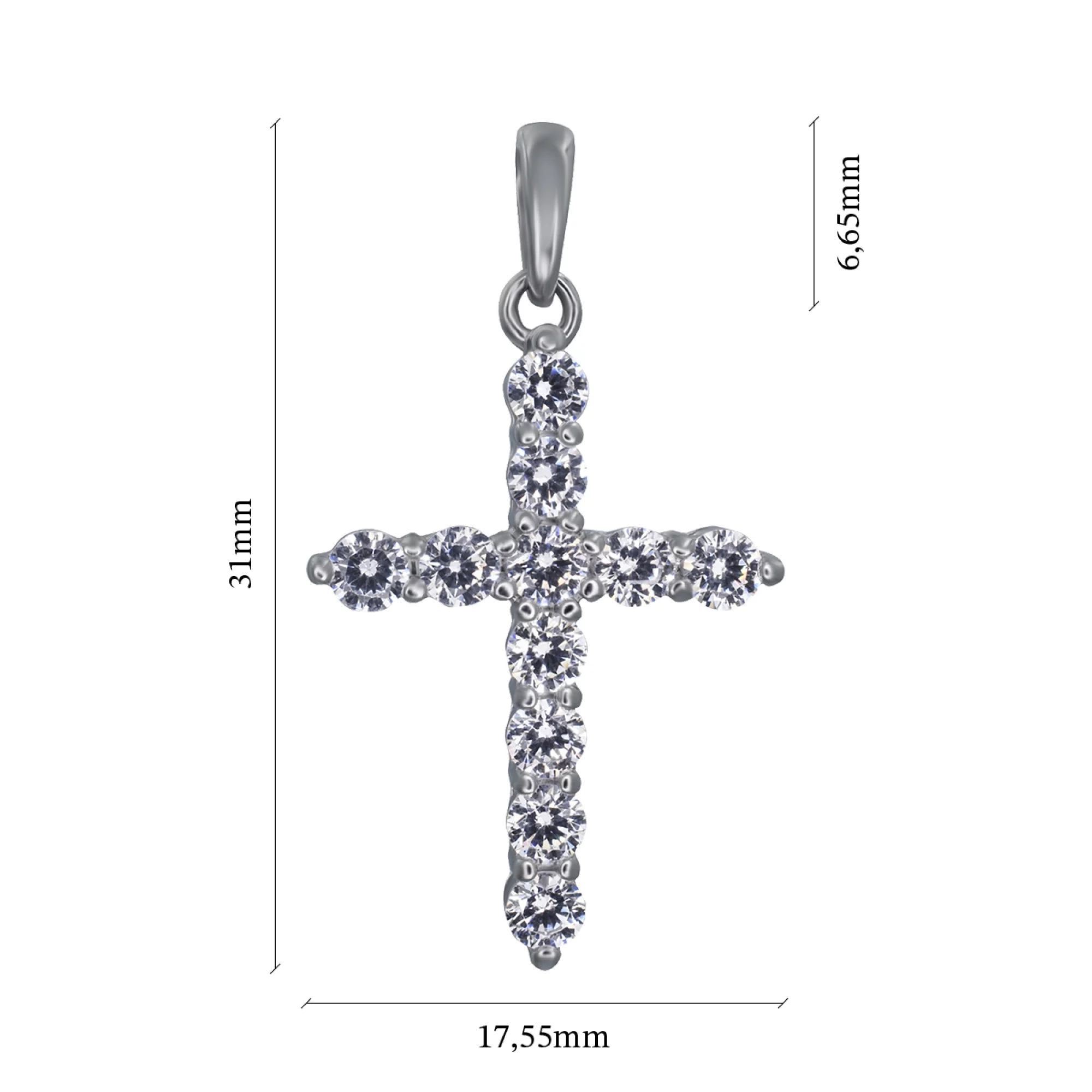 Крестик серебряный с фианитом - 907484 – изображение 2