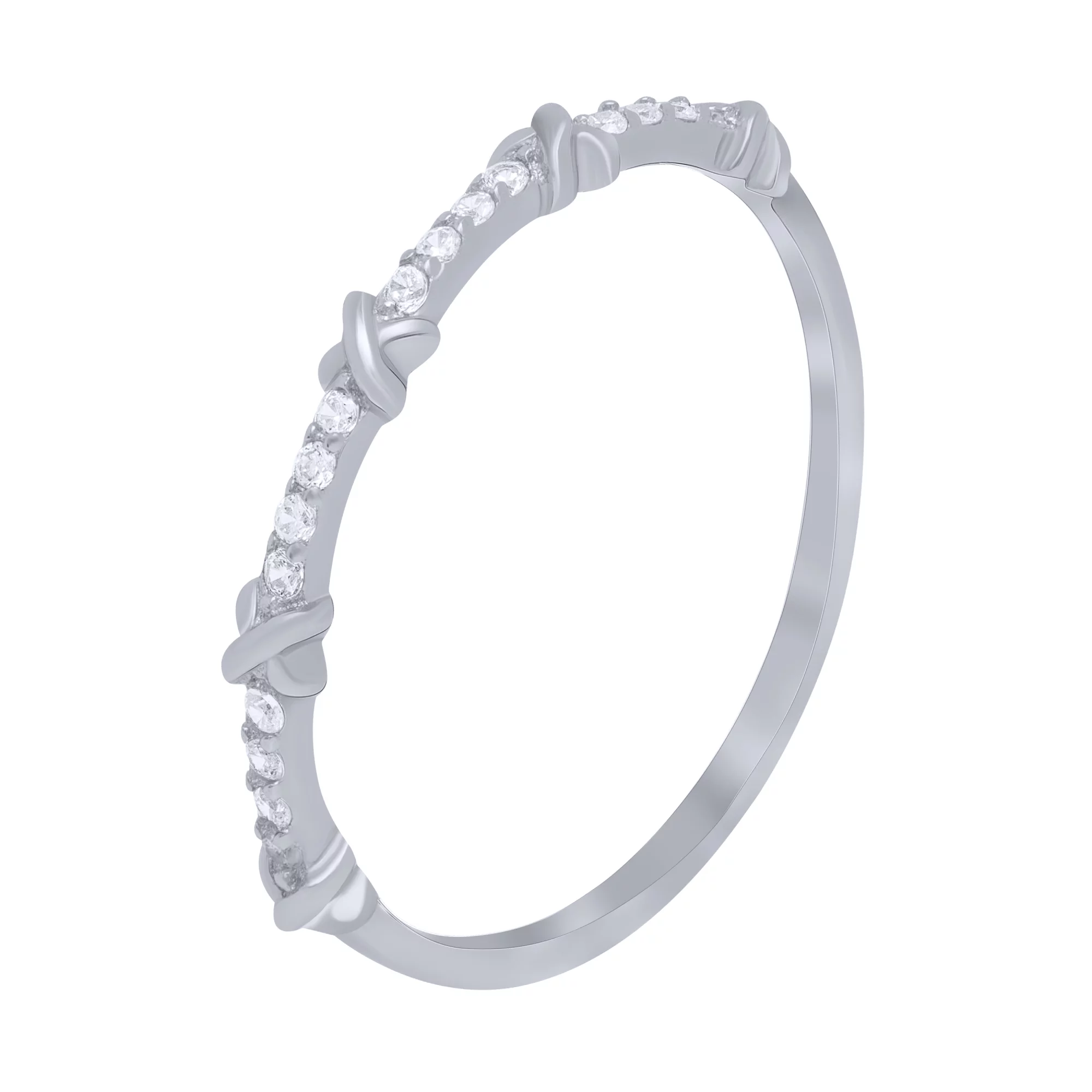 Тонкое серебряное кольцо с фианитами - 1701667 – изображение 1