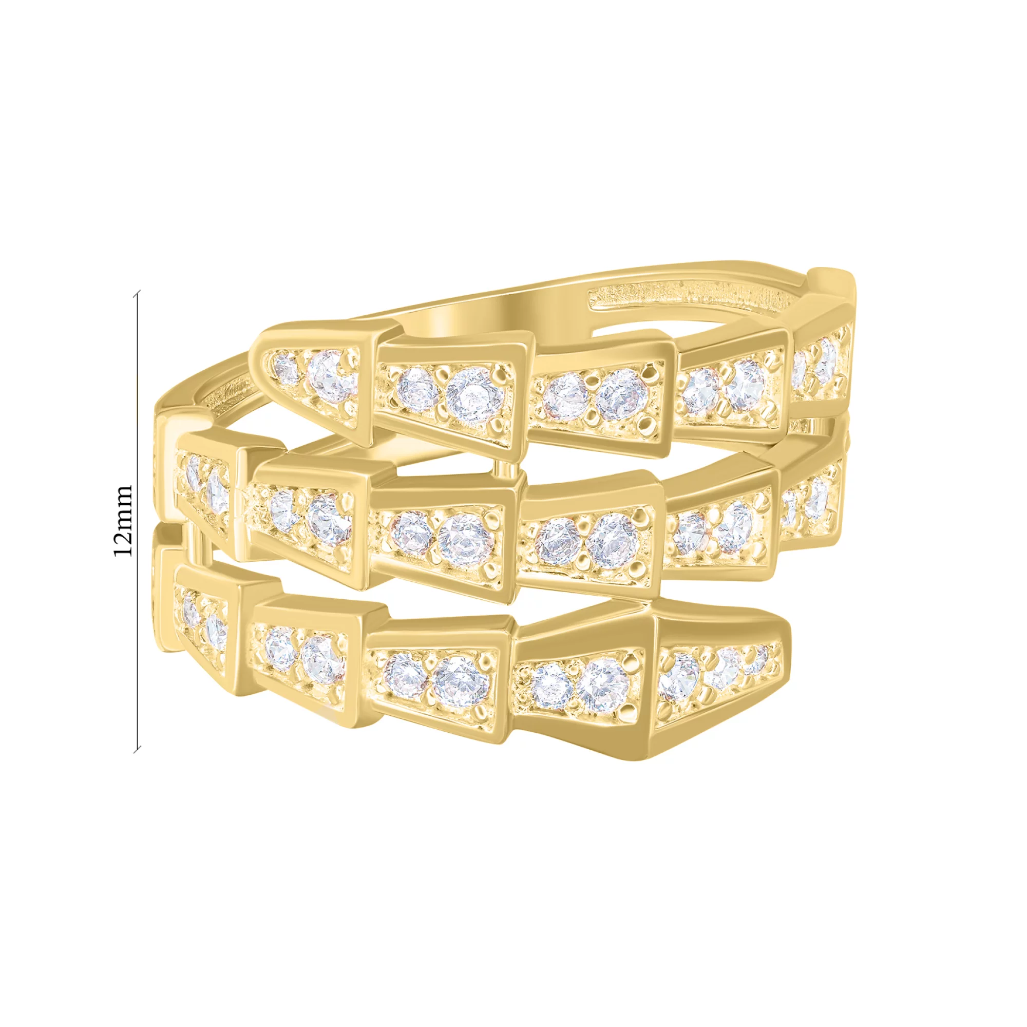 Золотое двойное кольцо в змеином стиле с фианитами - 1575031 – изображение 2