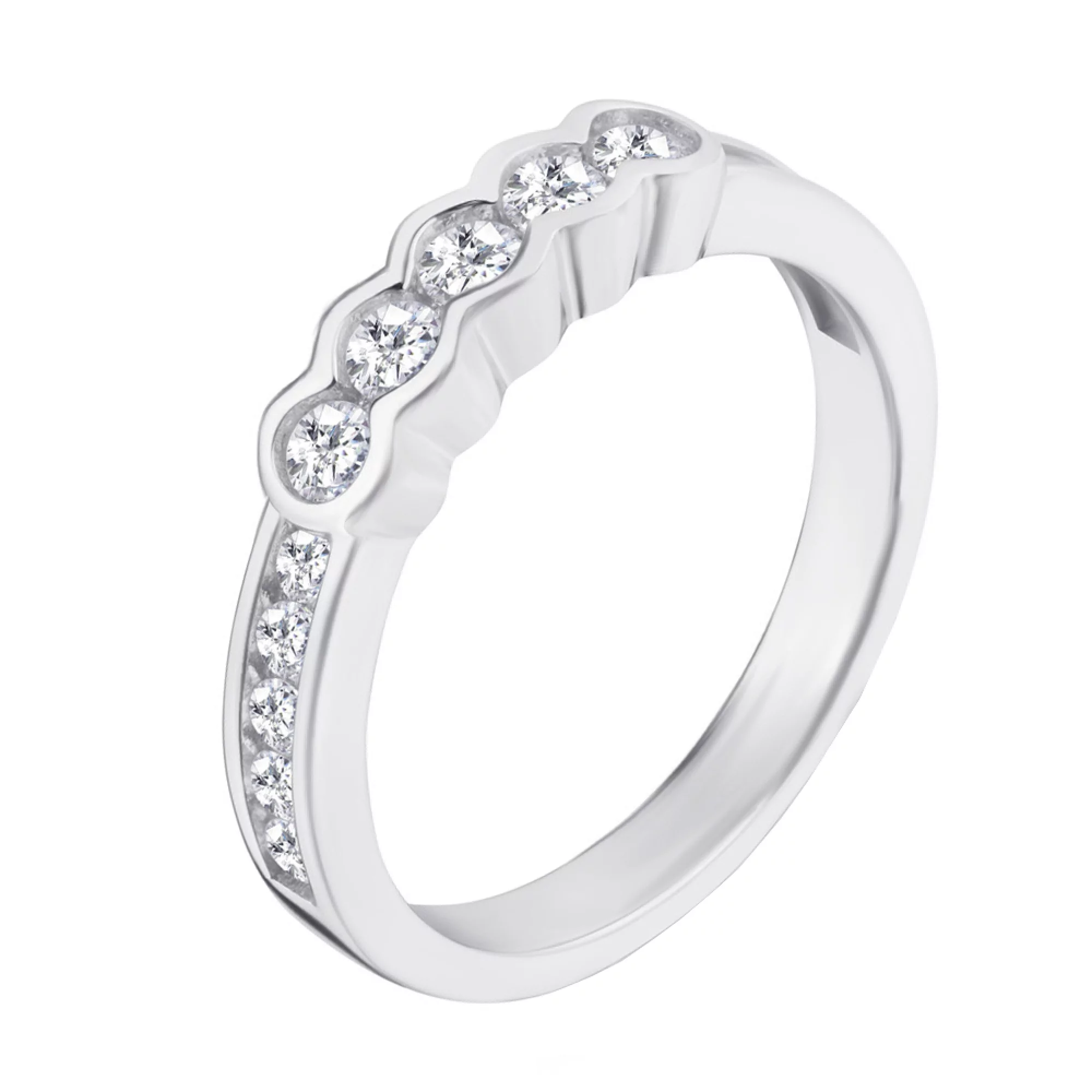 Серебряное кольцо с дорожкой фианитов - 1581115 – изображение 1