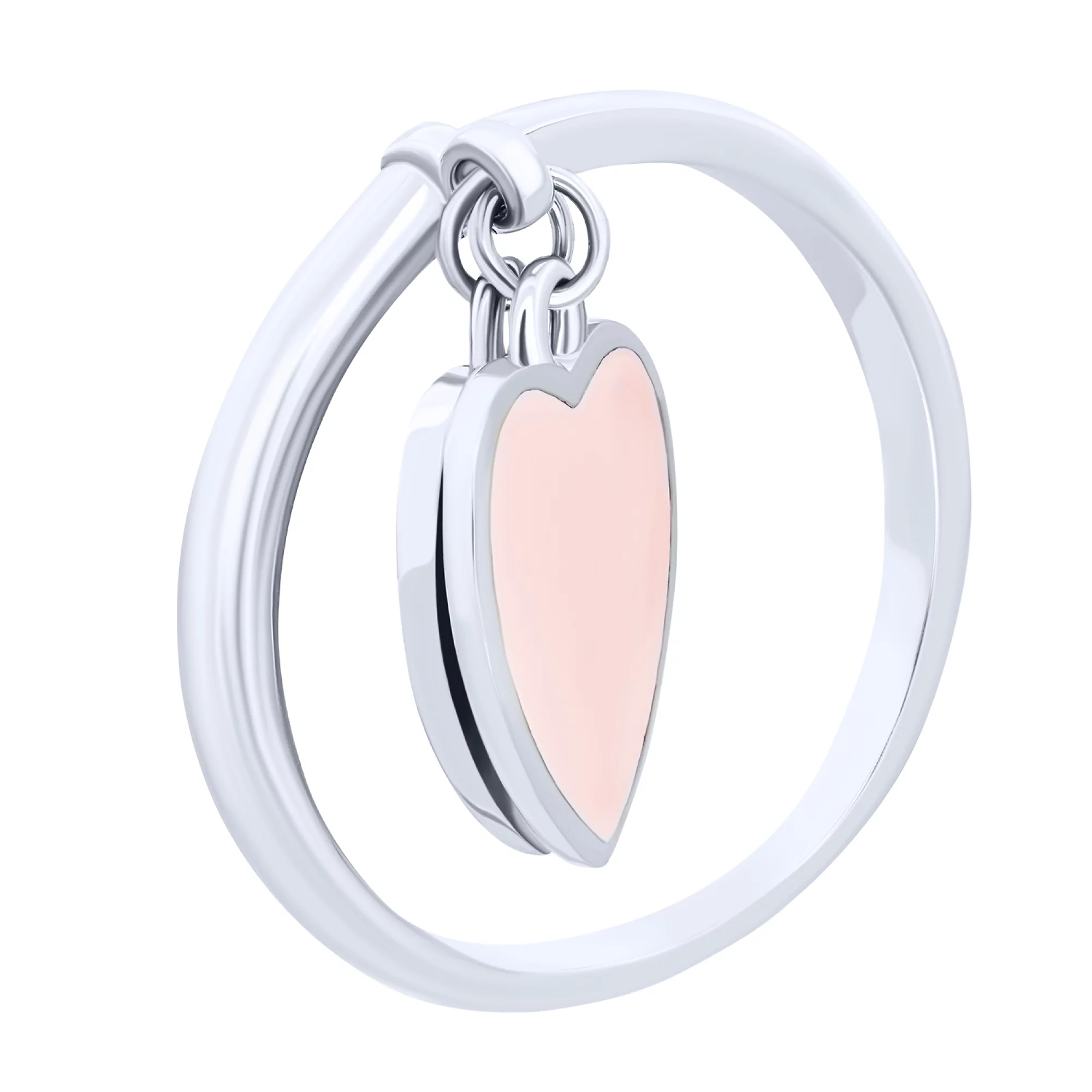 Серебряное кольцо с подвесными сердечками с эмалью - 1611529 – изображение 1