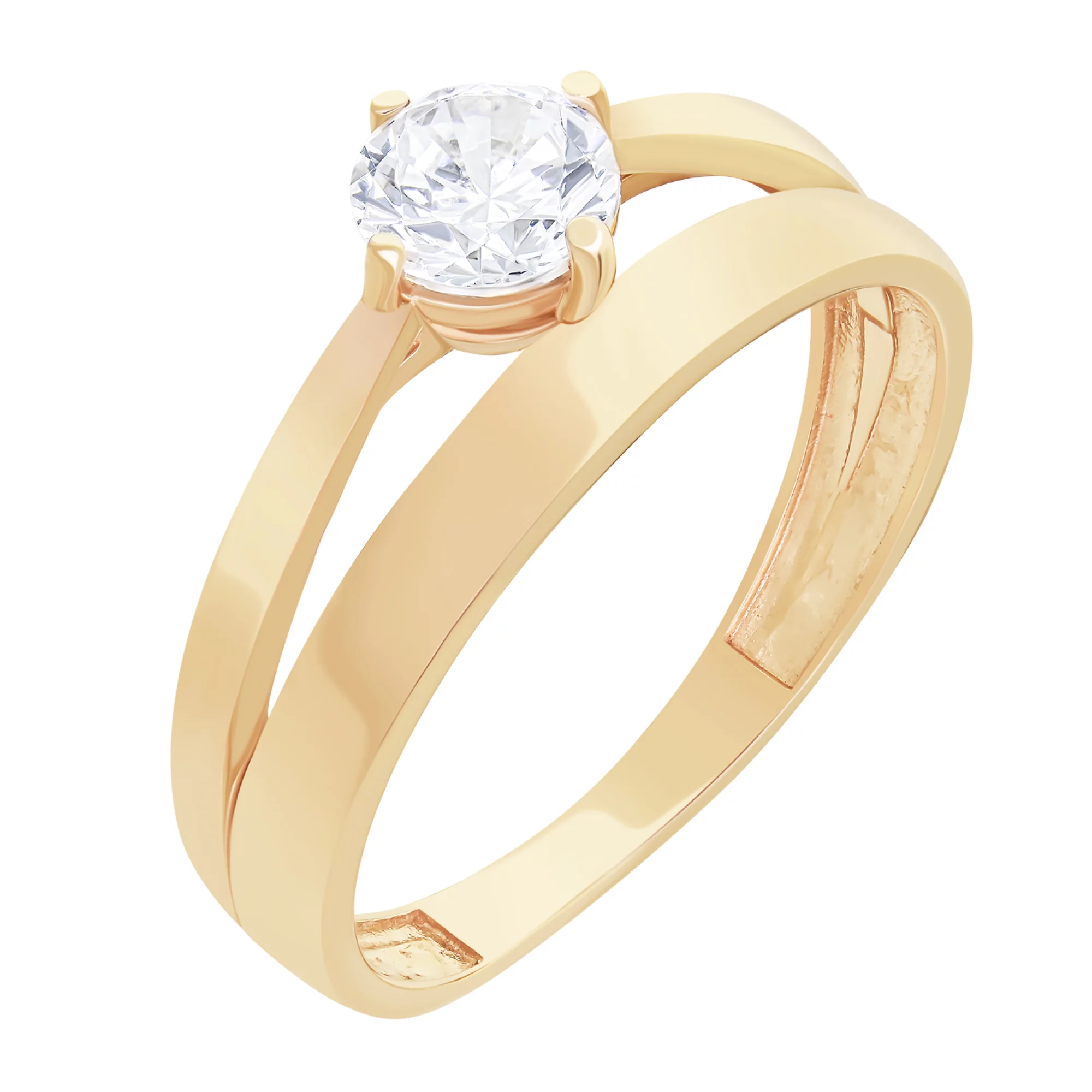 Золотое двойное кольцо с фианитом - 1627343 – изображение 1