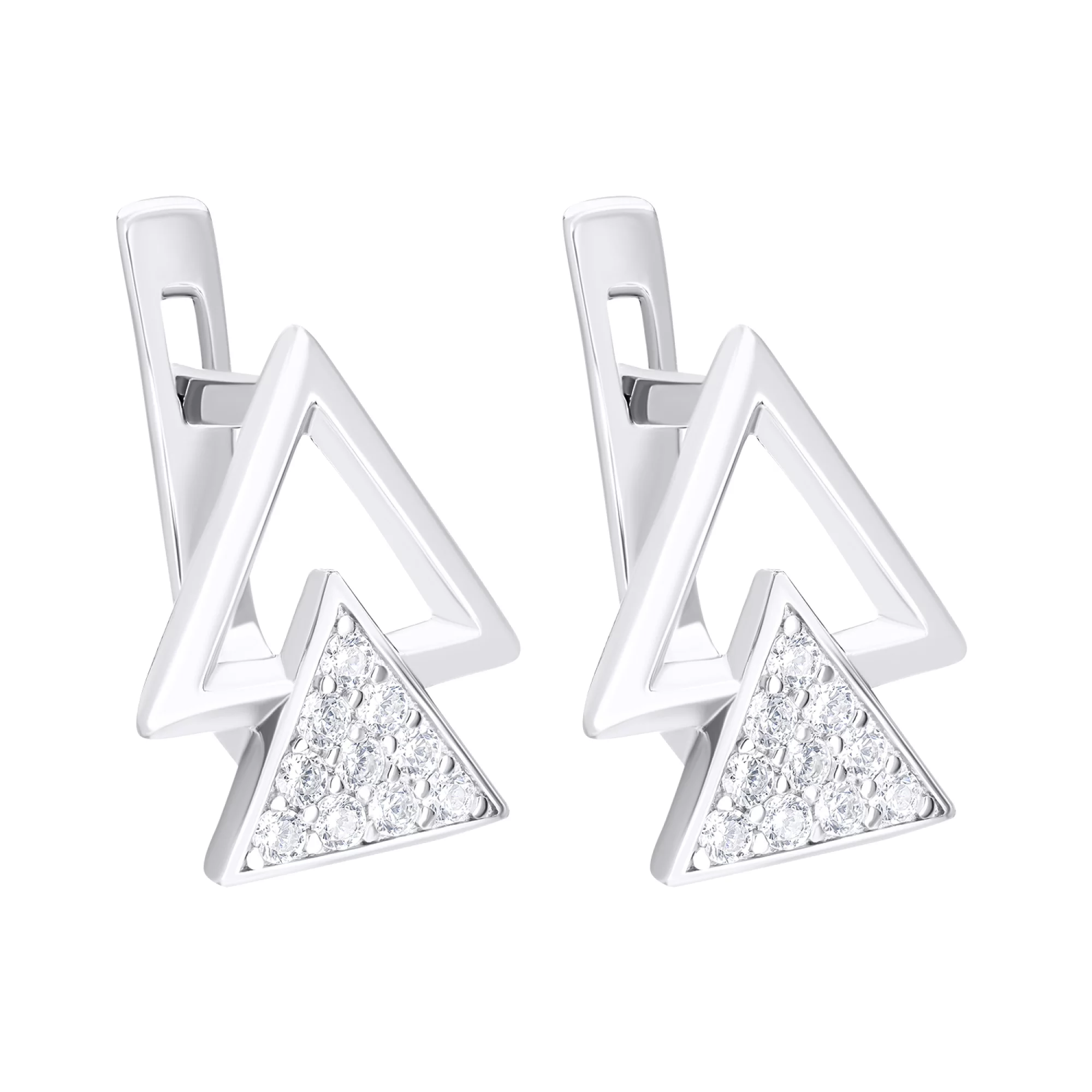 Серьги "Треугольники" из серебра с фианитами - 1545854 – изображение 1