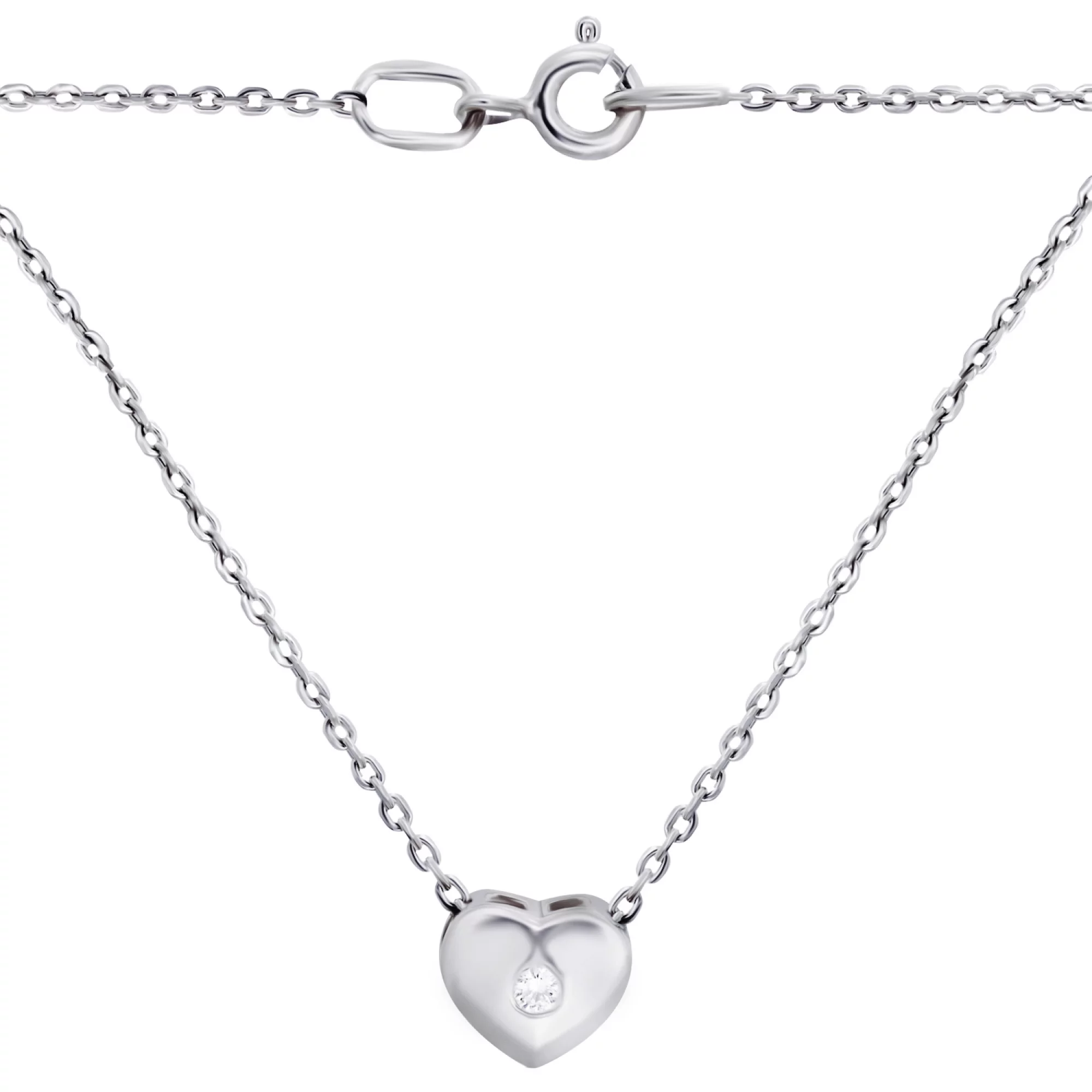 Ланцюжок із підвіскою з білого золота з діамантом "Серце" у якірному плетінні - 908350 – зображення 1