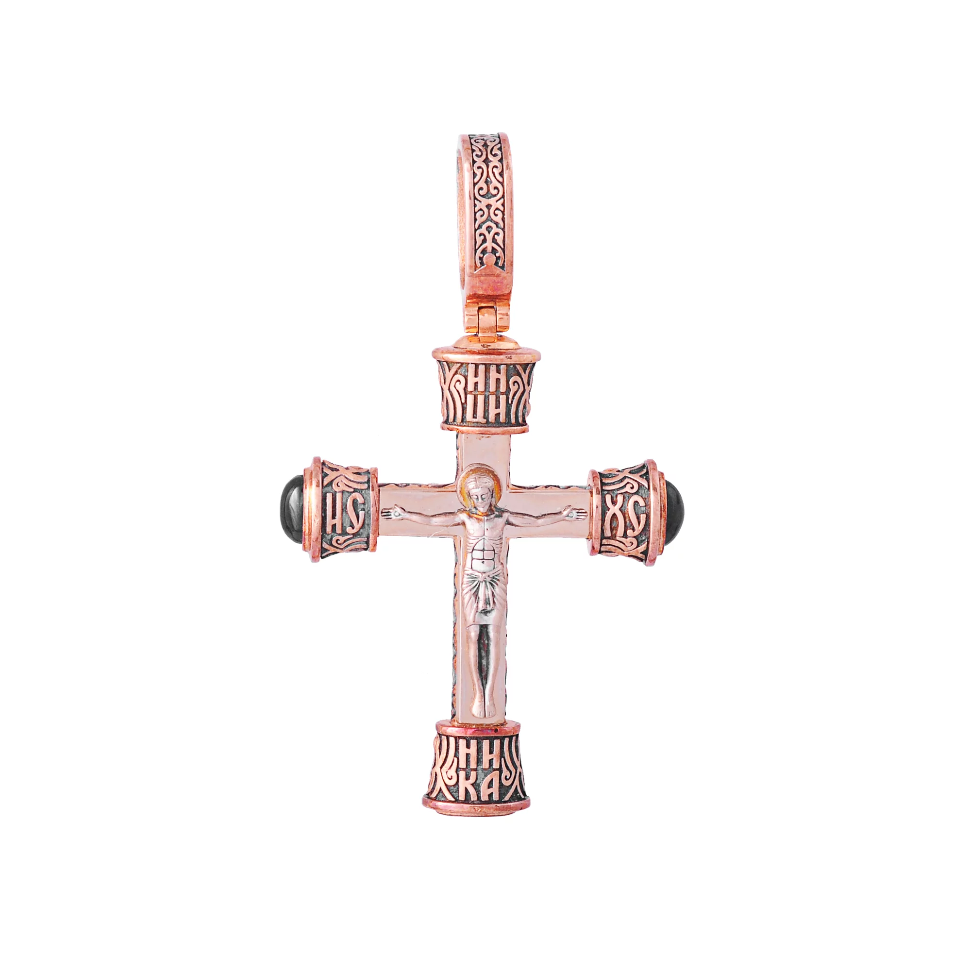 Крестик из красного золота с чернением и ониксом - 375551 – изображение 1