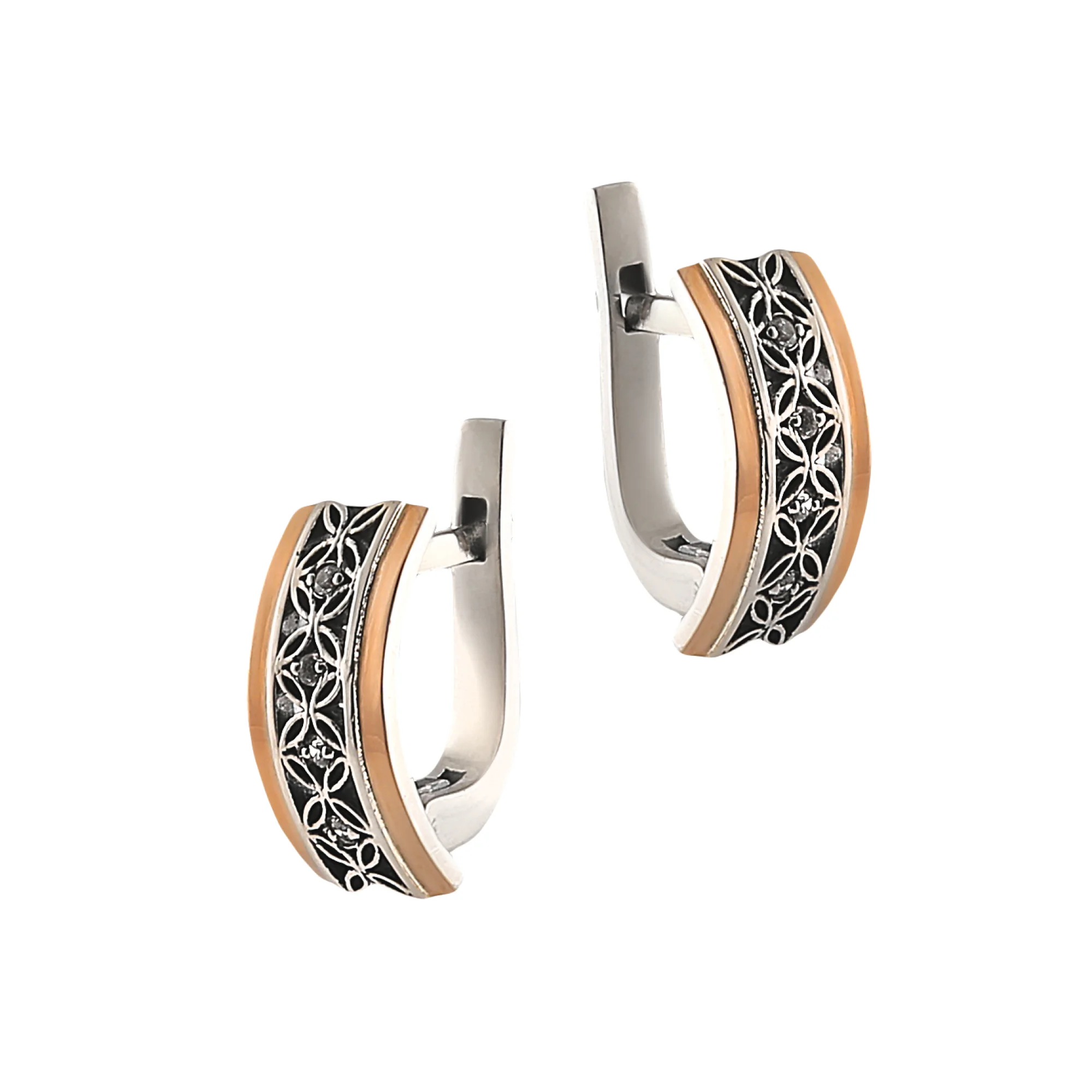 Сережки серебряные с фианитами и узором - 872472 - 1