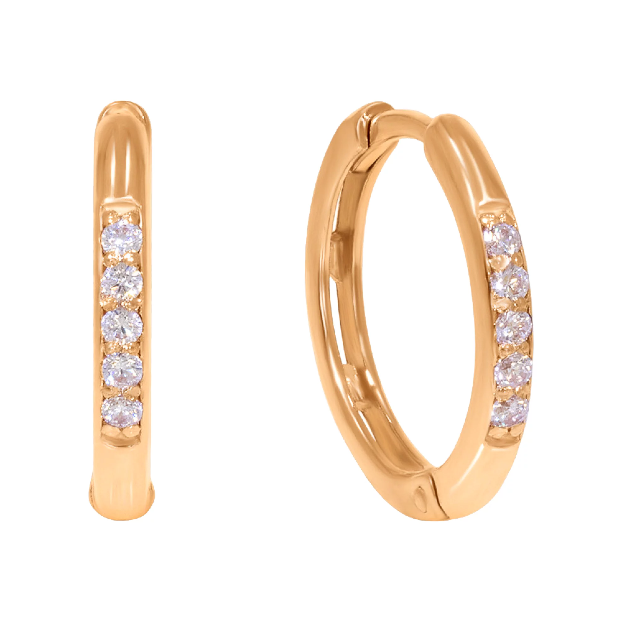 Сережки-кольца из красного золота с фианитом - 962964 – изображение 1