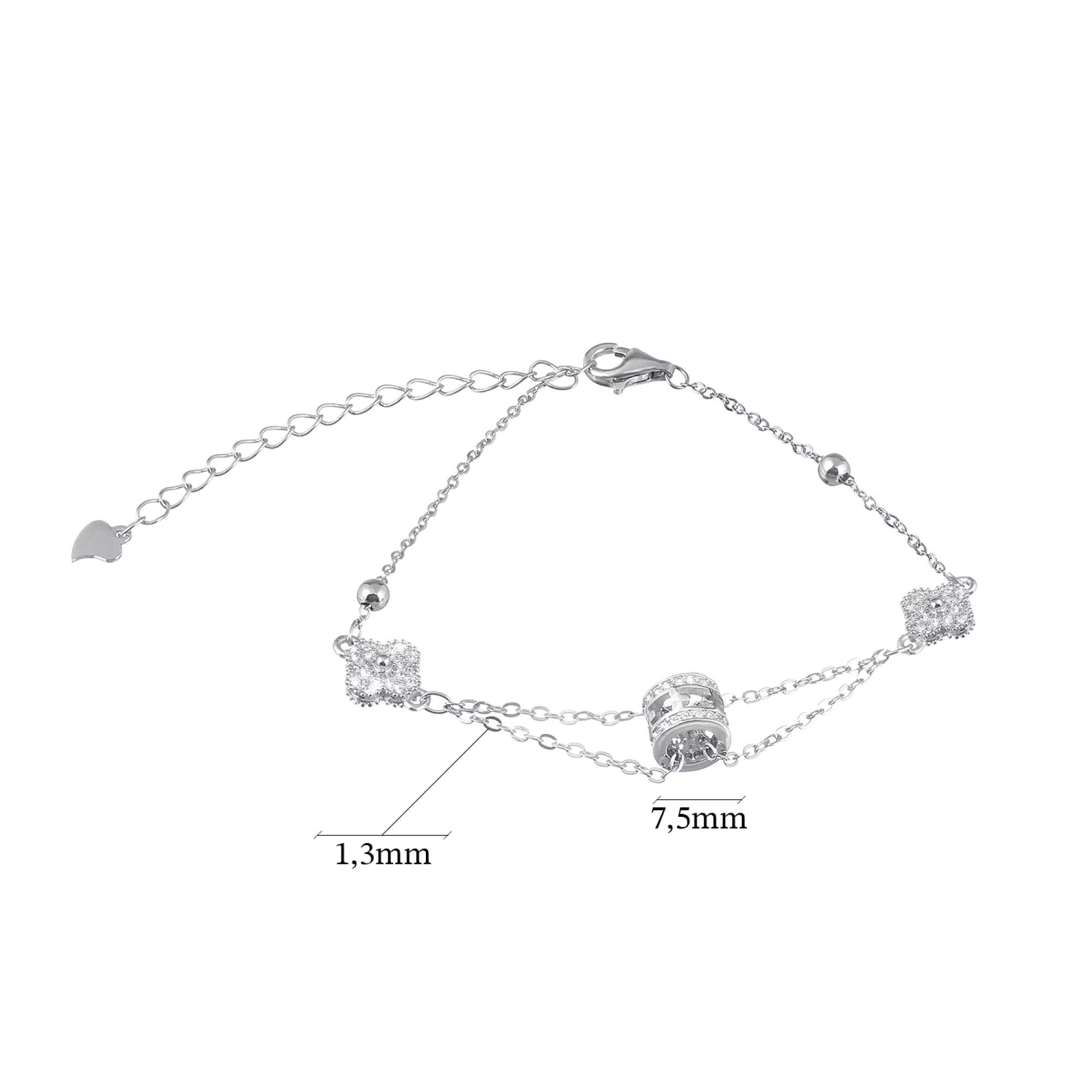 Серебряный браслет с фианитом  "Клевер" якорное плетение - 1418828 – изображение 2