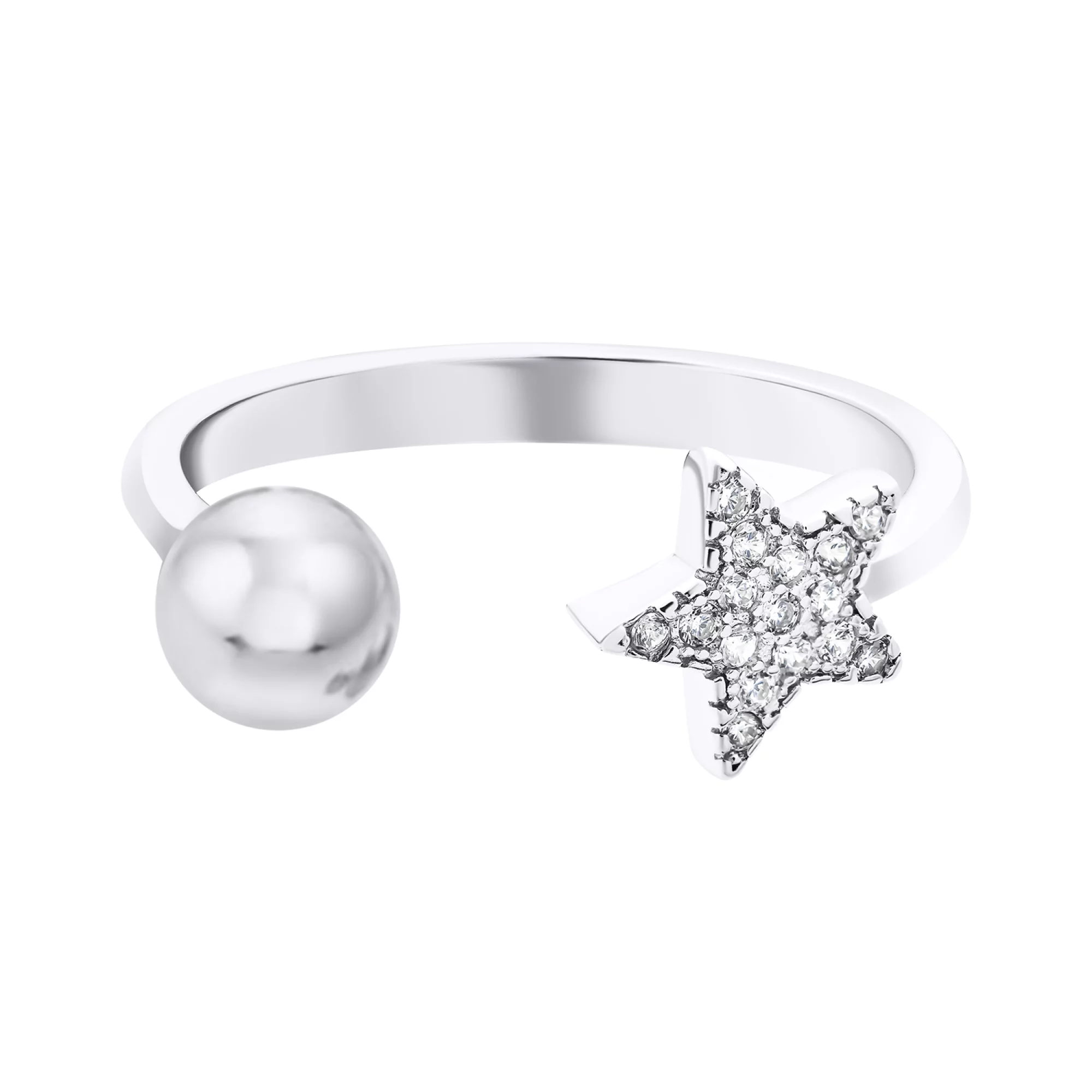 Кольцо из серебра "Звездочка" с фианитами - 1520544 – изображение 2