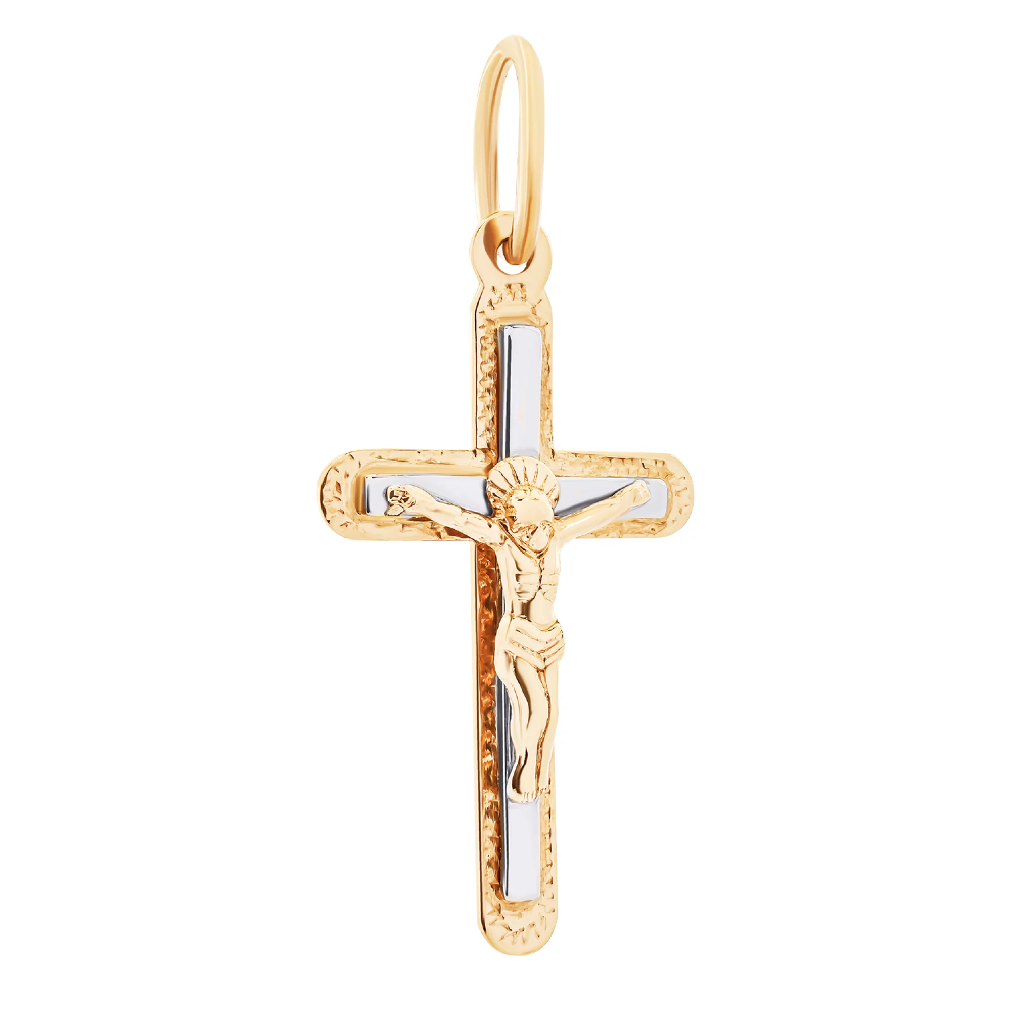 Крестик из красного и белого золота с алмазной гранью - 1534865 – изображение 1