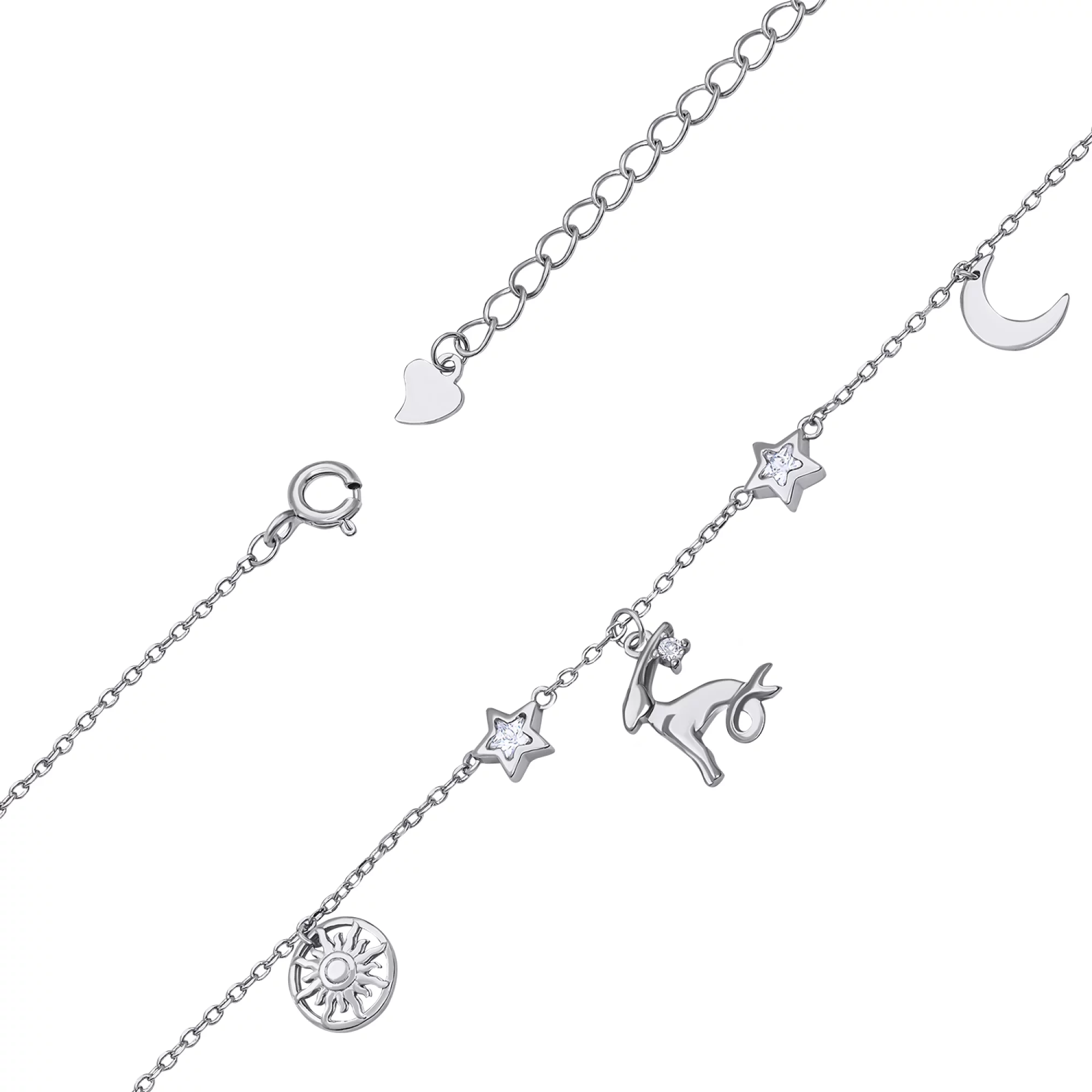 Срібний браслет "Знак зодіаку-Козеріг" з фіанітами плетіння якірне - 1530339 – зображення 2