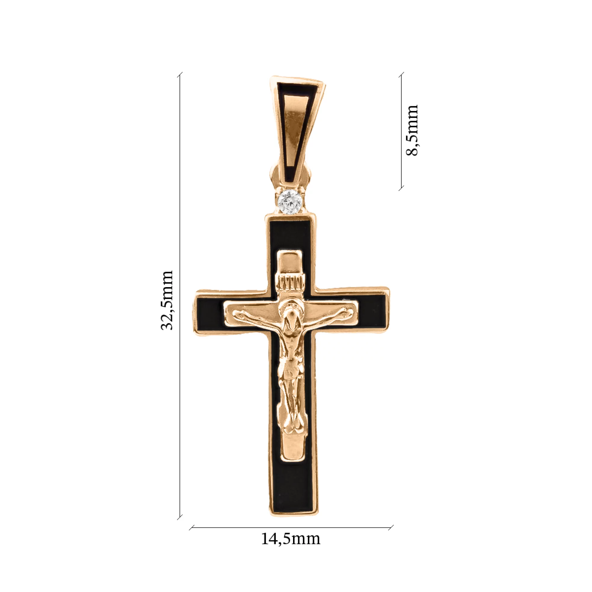 Золотий хрестик з емаллю і фіанітом - 796646 – зображення 2