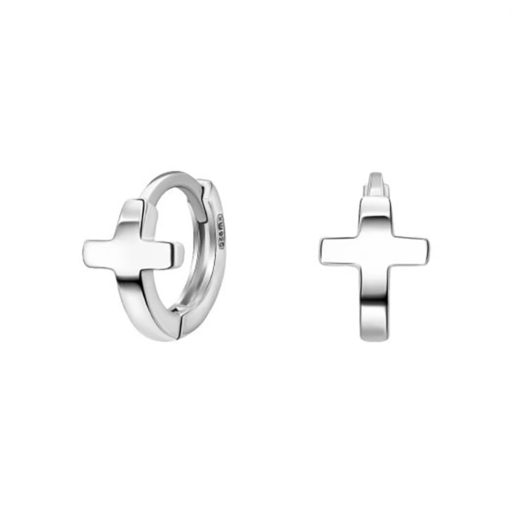 Серебряные серьги-кольца "Крестики" - 962674 – изображение 1