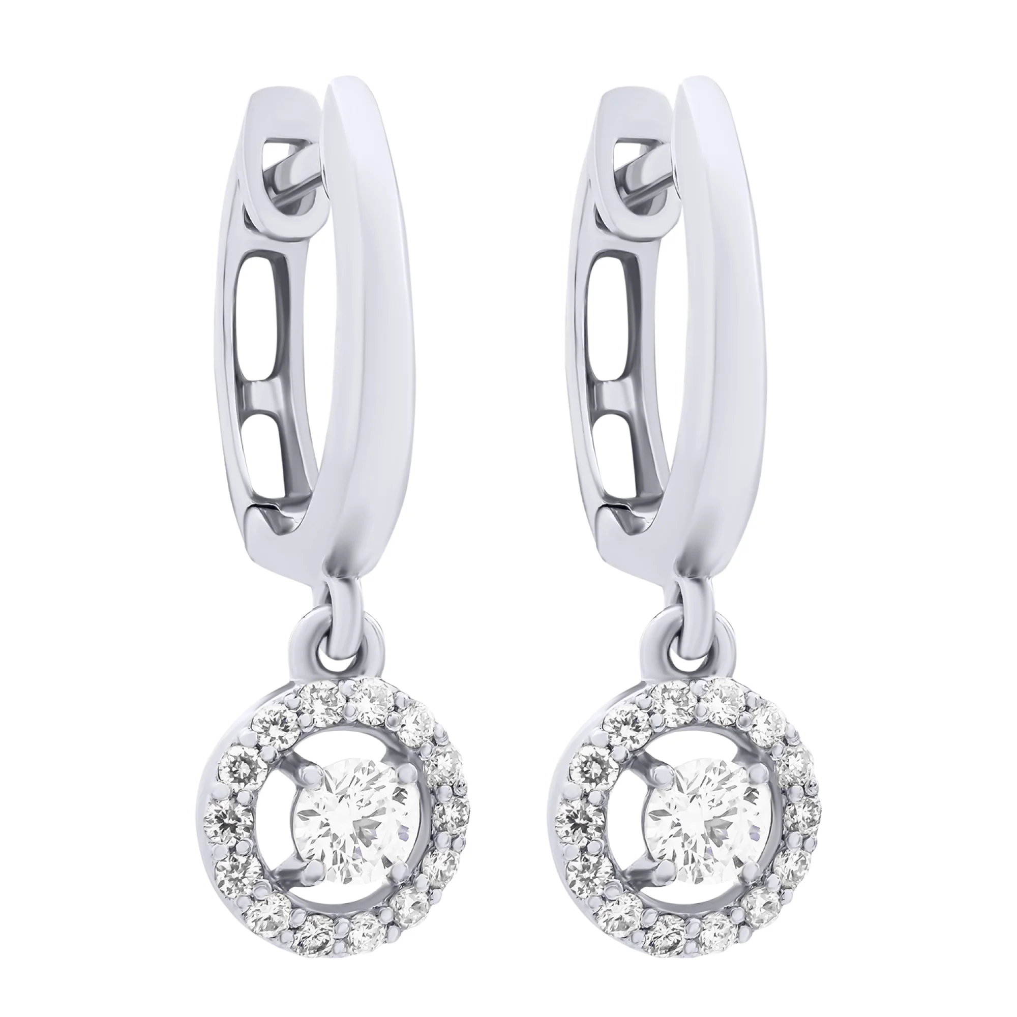 Серьги-кольца из белого золота с подвесами с бриллиантами - 872529 - 1