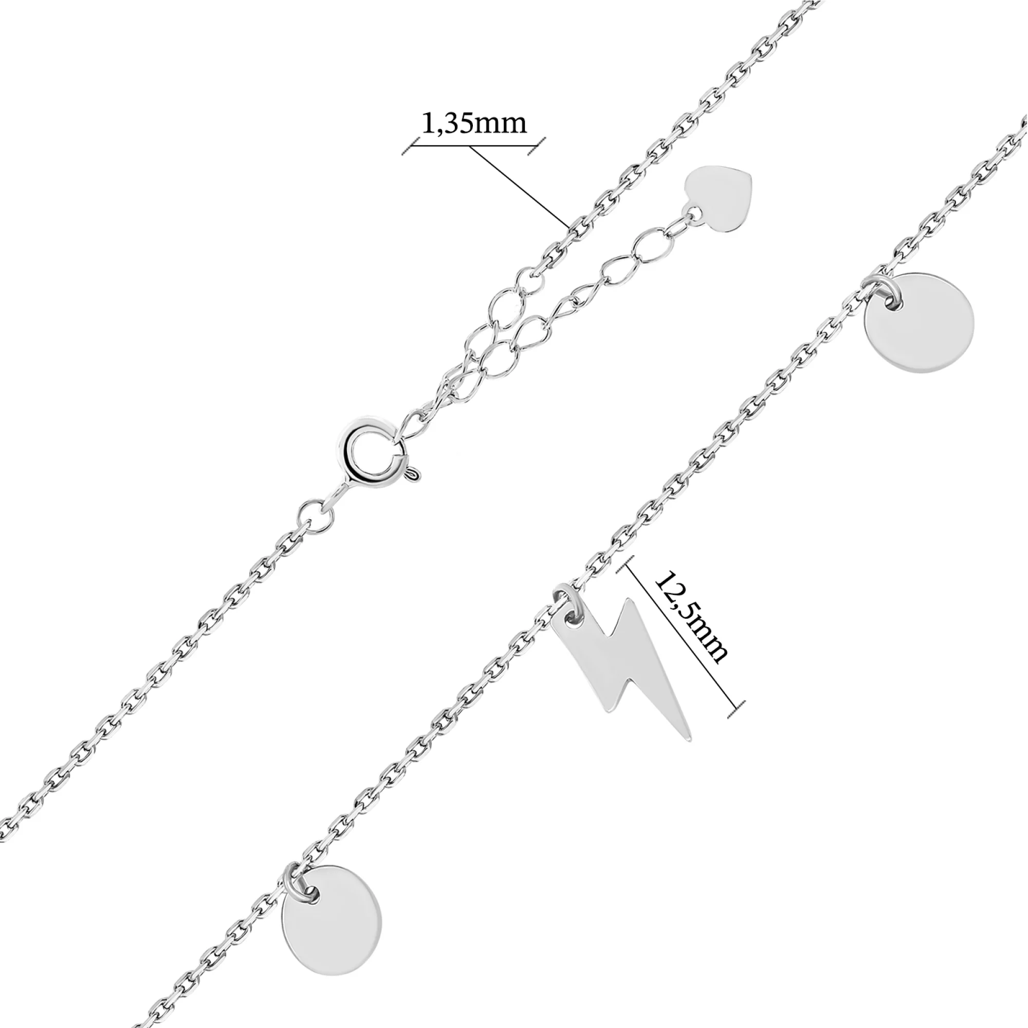 Браслет на ногу срібний "Блискавки" плетіння якір - 1565268 – зображення 3