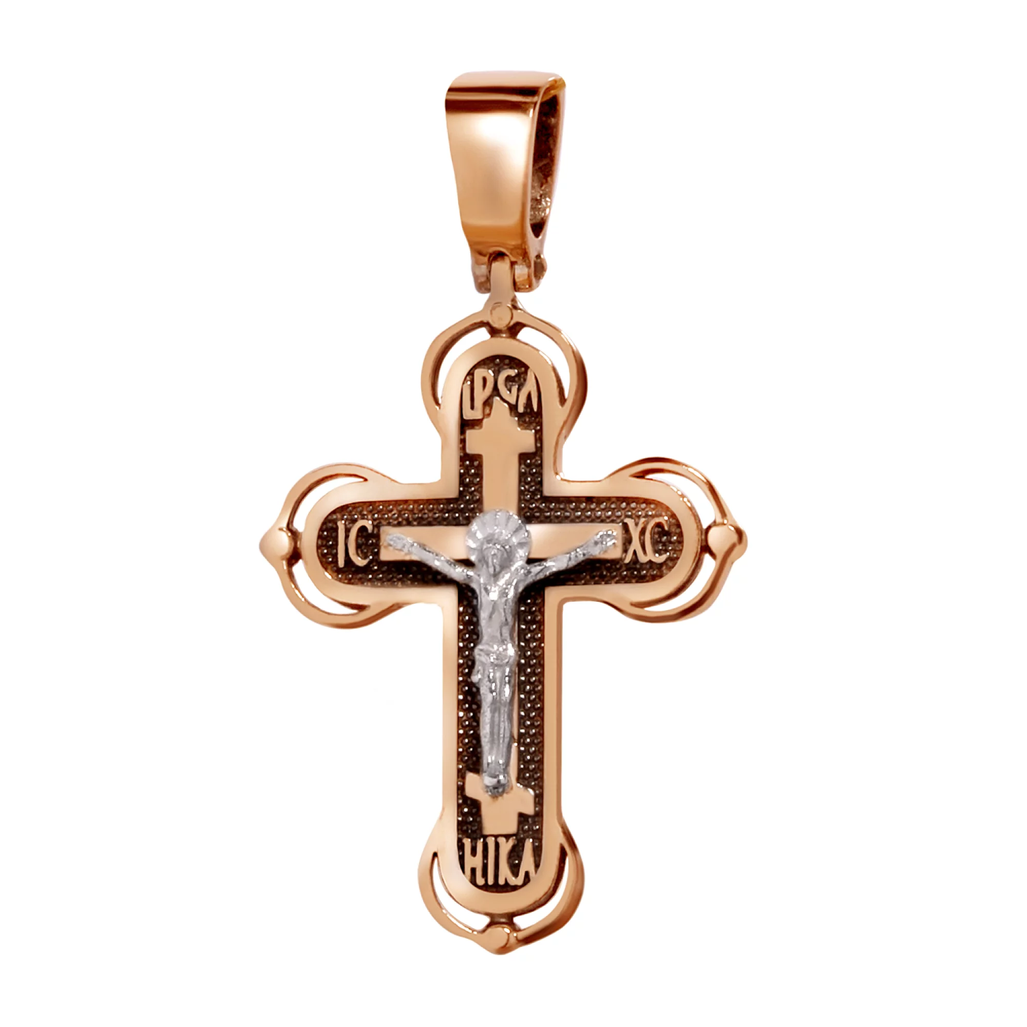 Хрестик з комбінованого золота з чорнінням - 965330 – зображення 1