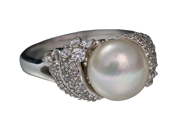 Серебряное кольцо с жемчугом и фианитом. Артикул 1786/9р-PWT: цена, отзывы, фото – купить в интернет-магазине AURUM