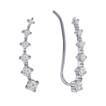 Серьги-клаймберы из белого золота с фианитами - 594810