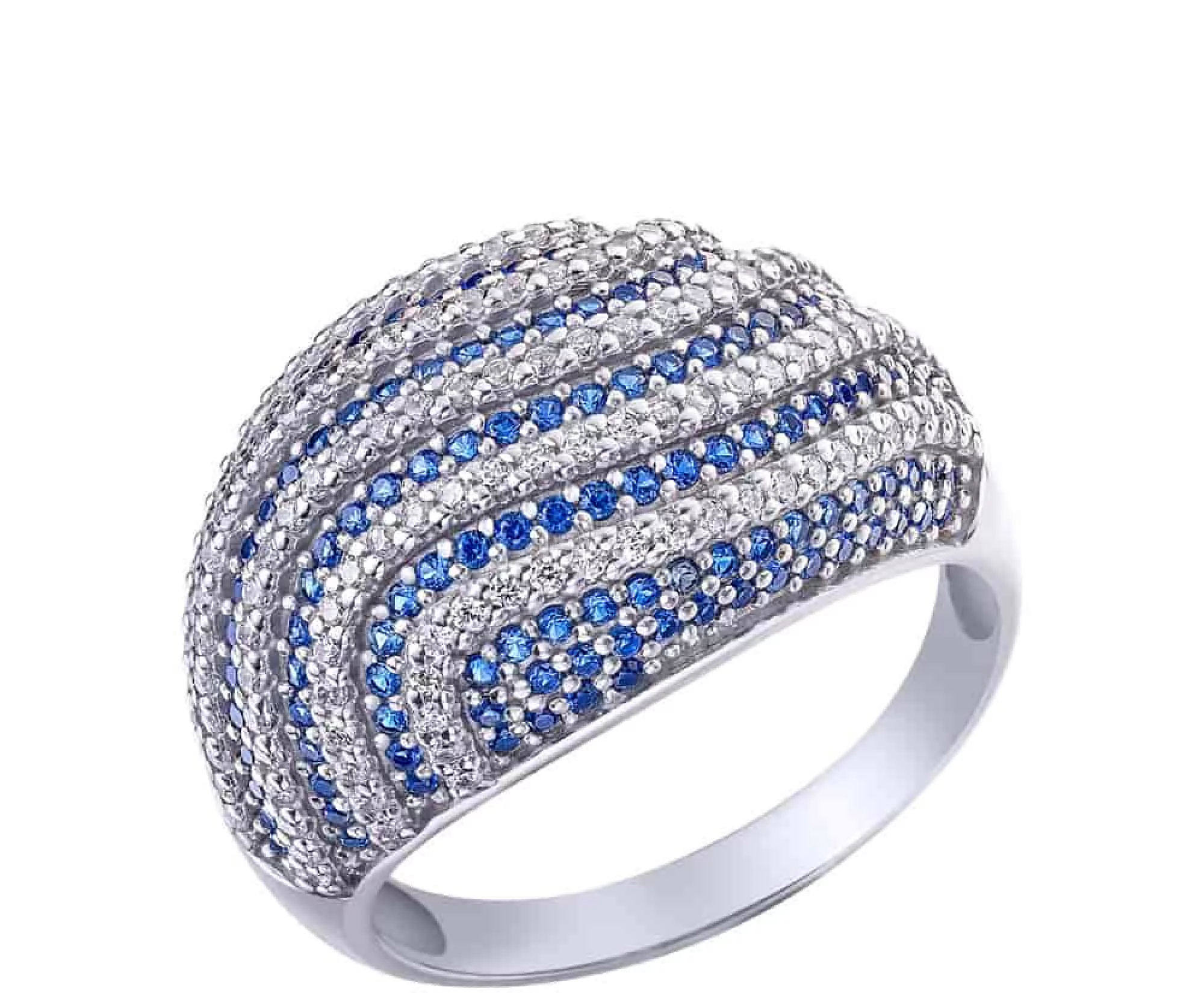 Серебряное кольцо с бело-синим фианитом - 483185 – изображение 1