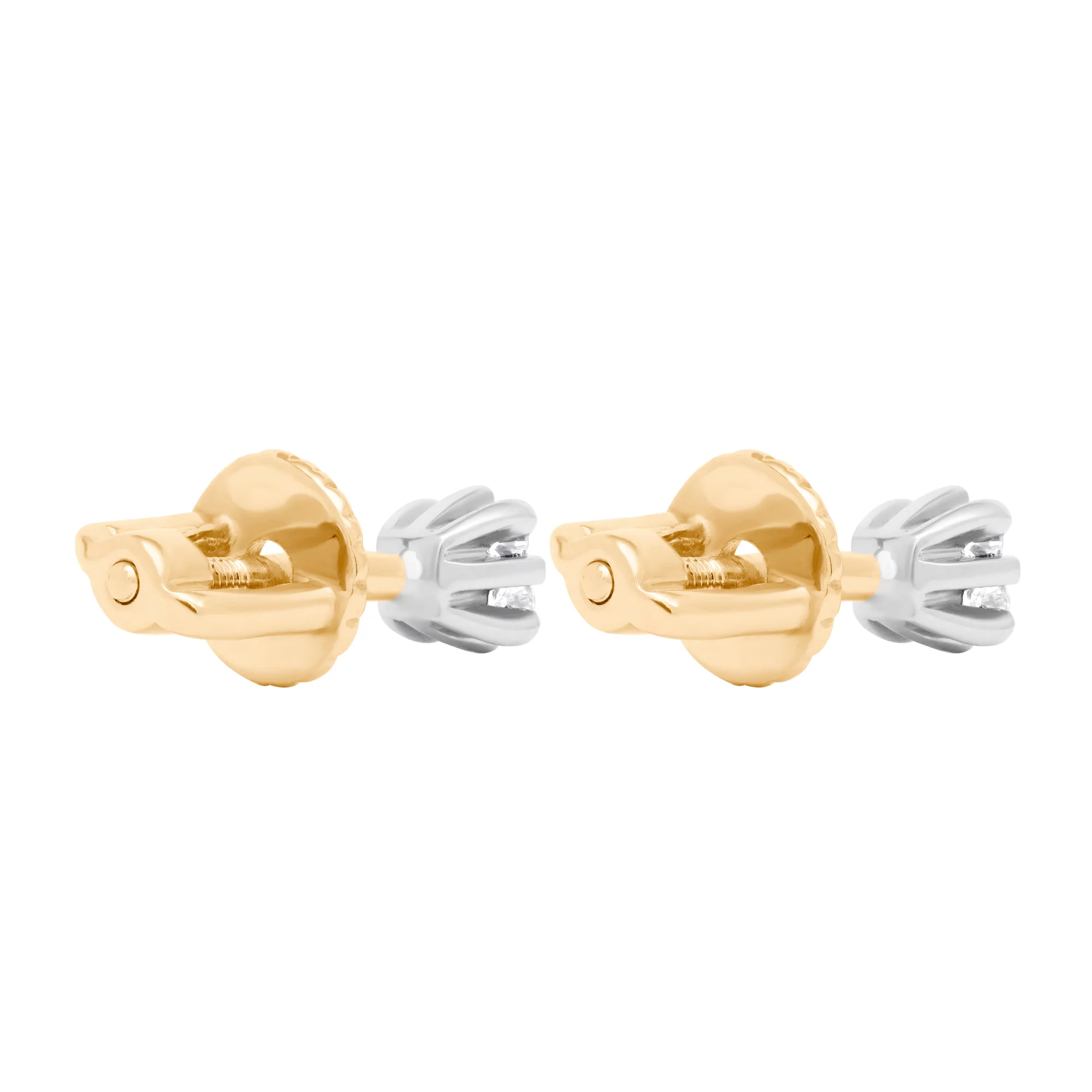 Сережки-гвоздики з комбінованого золота з діамантами - 1739152 – зображення 2