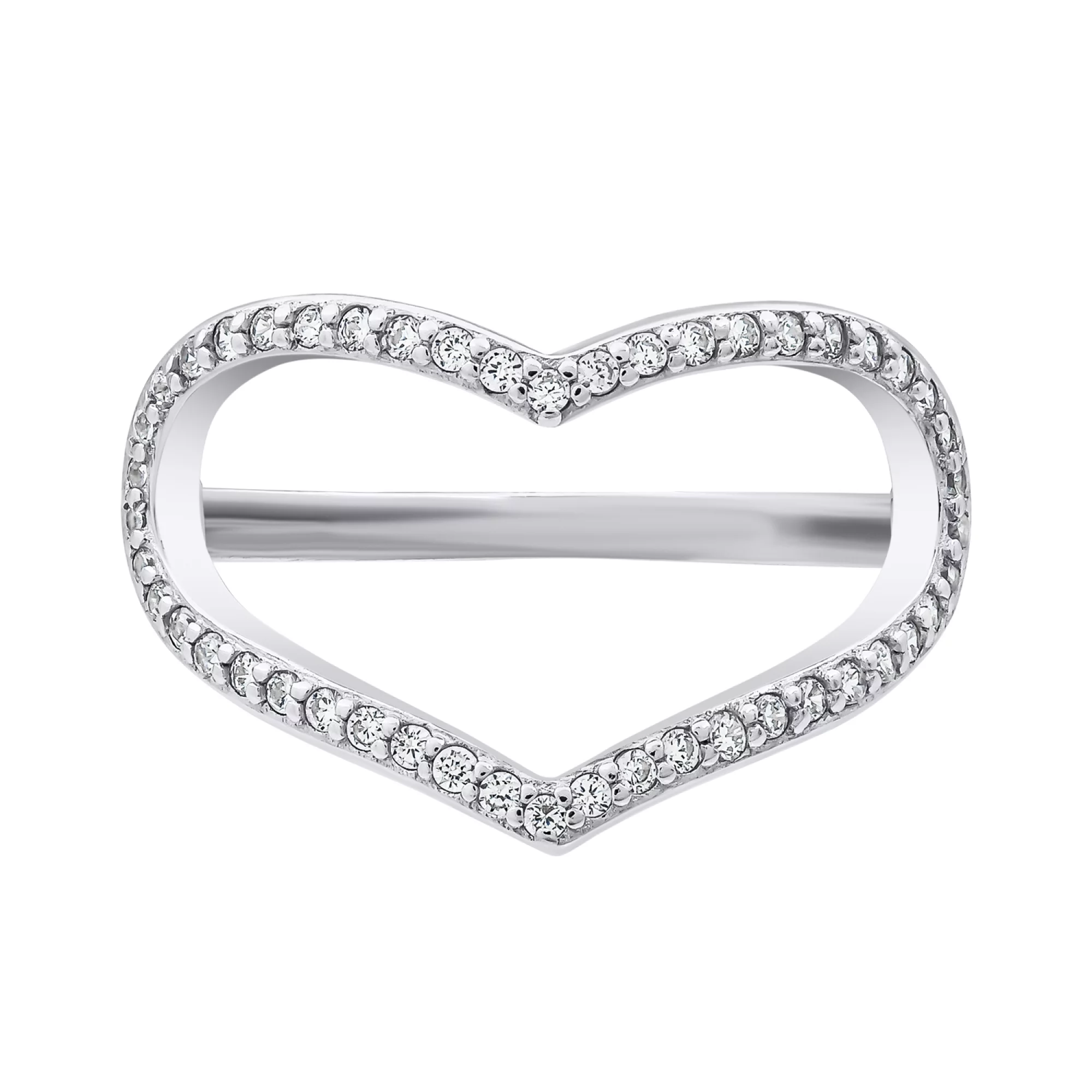 Кольцо из серебра "Сердце" с фианитами - 1488653 – изображение 2