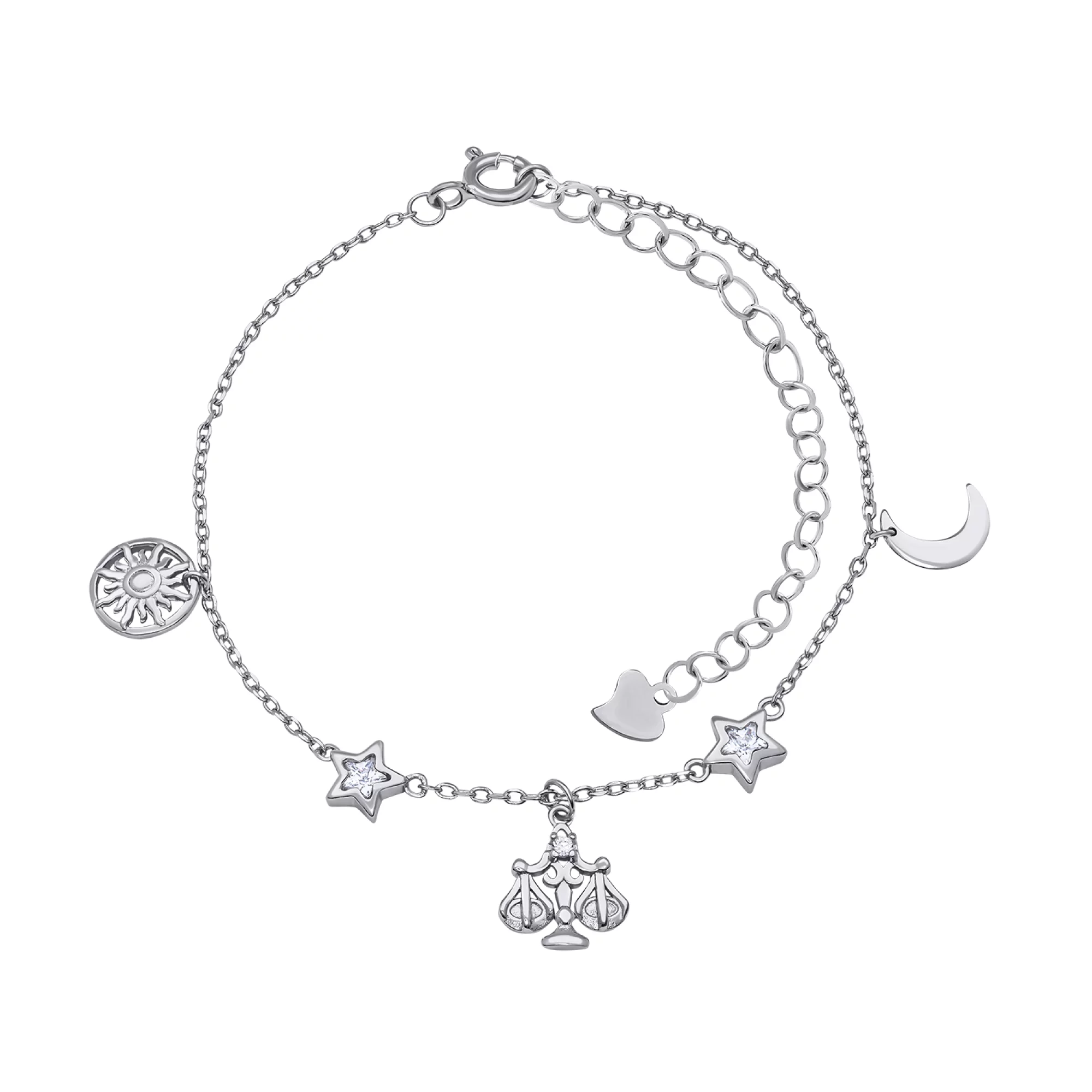 Срібний браслет "Знак зодіаку-Терези" з фіанітами плетіння якір - 1530037 – зображення 1