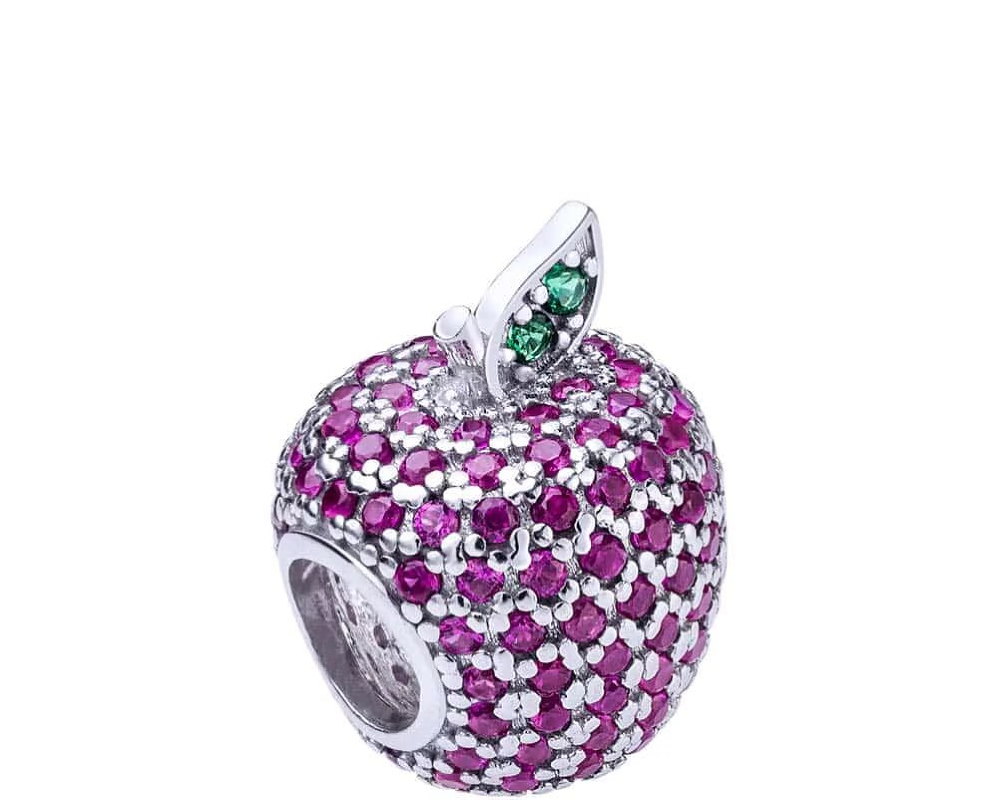 Серебряный шарм "Яблоко" с цветными циркониями - 458228 – изображение 1