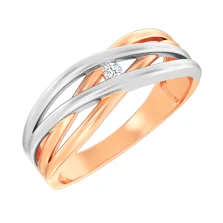 Каблучка з комбінованного золота з фіанітом "Переплетення" - 960508